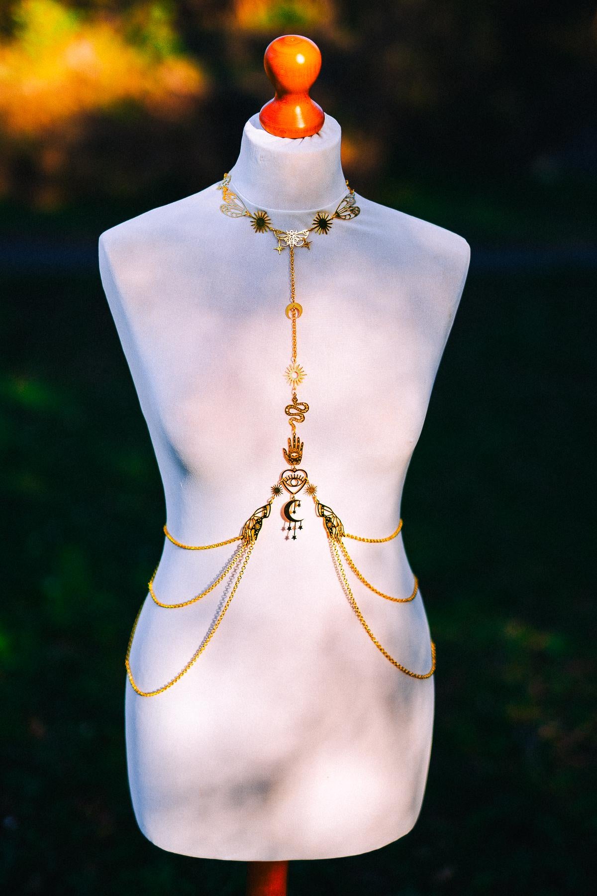 Celestial Goddess Body Harness Gold Festival Jewelry Moon Snake Mystical Body Chain