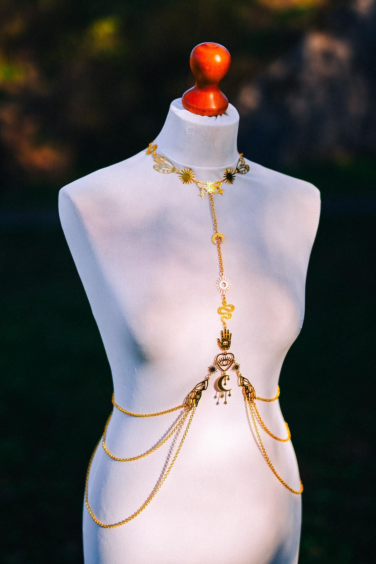 Celestial Goddess Body Harness Gold Festival Jewelry Moon Snake Mystical Body Chain