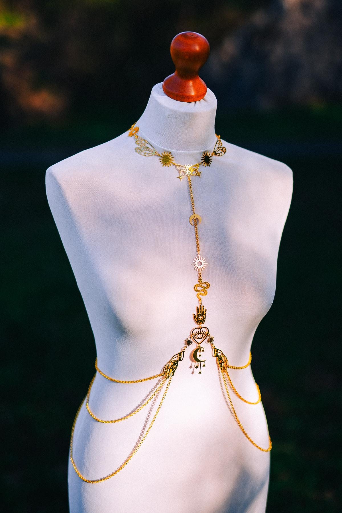 Celestial Goddess Body Harness Gold Festival Jewelry Moon Snake Mystical Body Chain