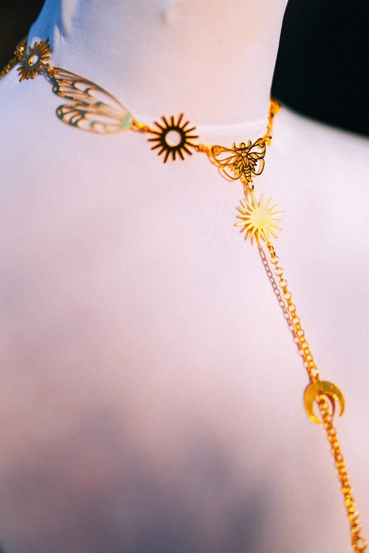 Moon Moth Goddess Body Harness Gold Celestial Festival Jewelry Witchy Body Chain