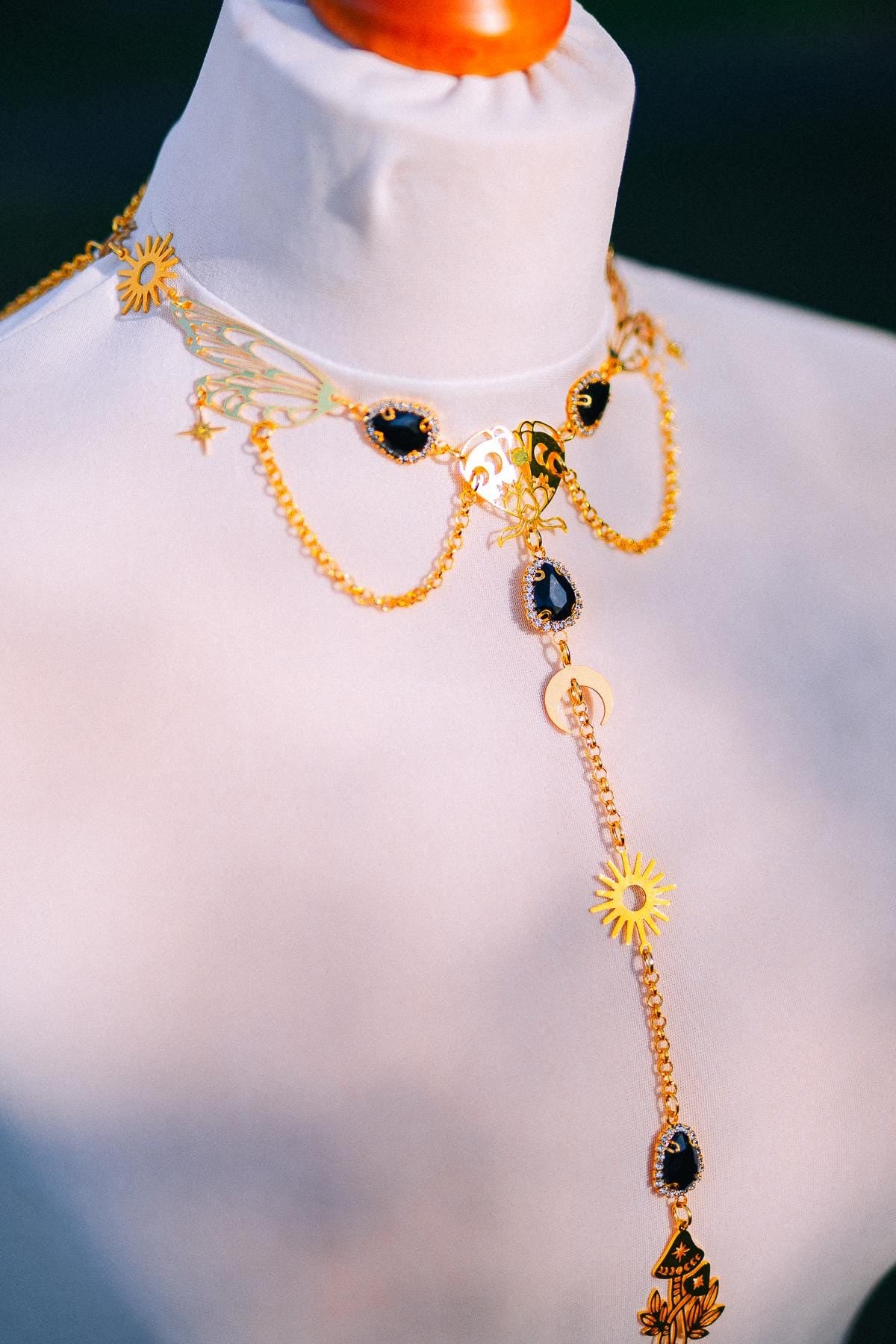 Midnight Moon Goddess Body Harness Gold Celestial Festival Jewelry Witchy Body Chain