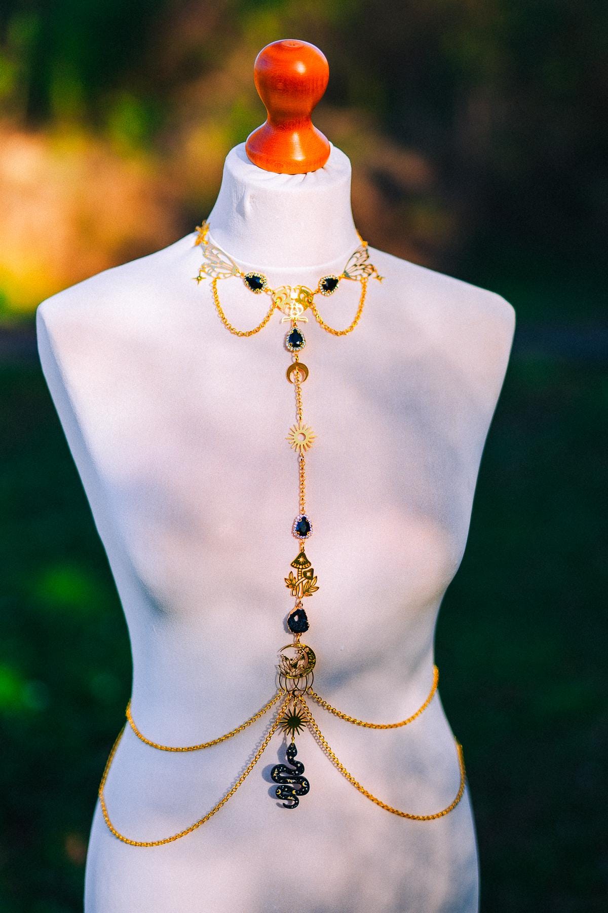 Midnight Moon Goddess Body Harness Gold Celestial Festival Jewelry Witchy Body Chain