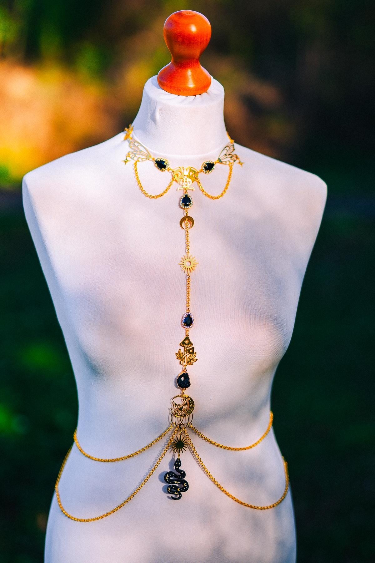 Midnight Moon Goddess Body Harness Gold Celestial Festival Jewelry Witchy Body Chain