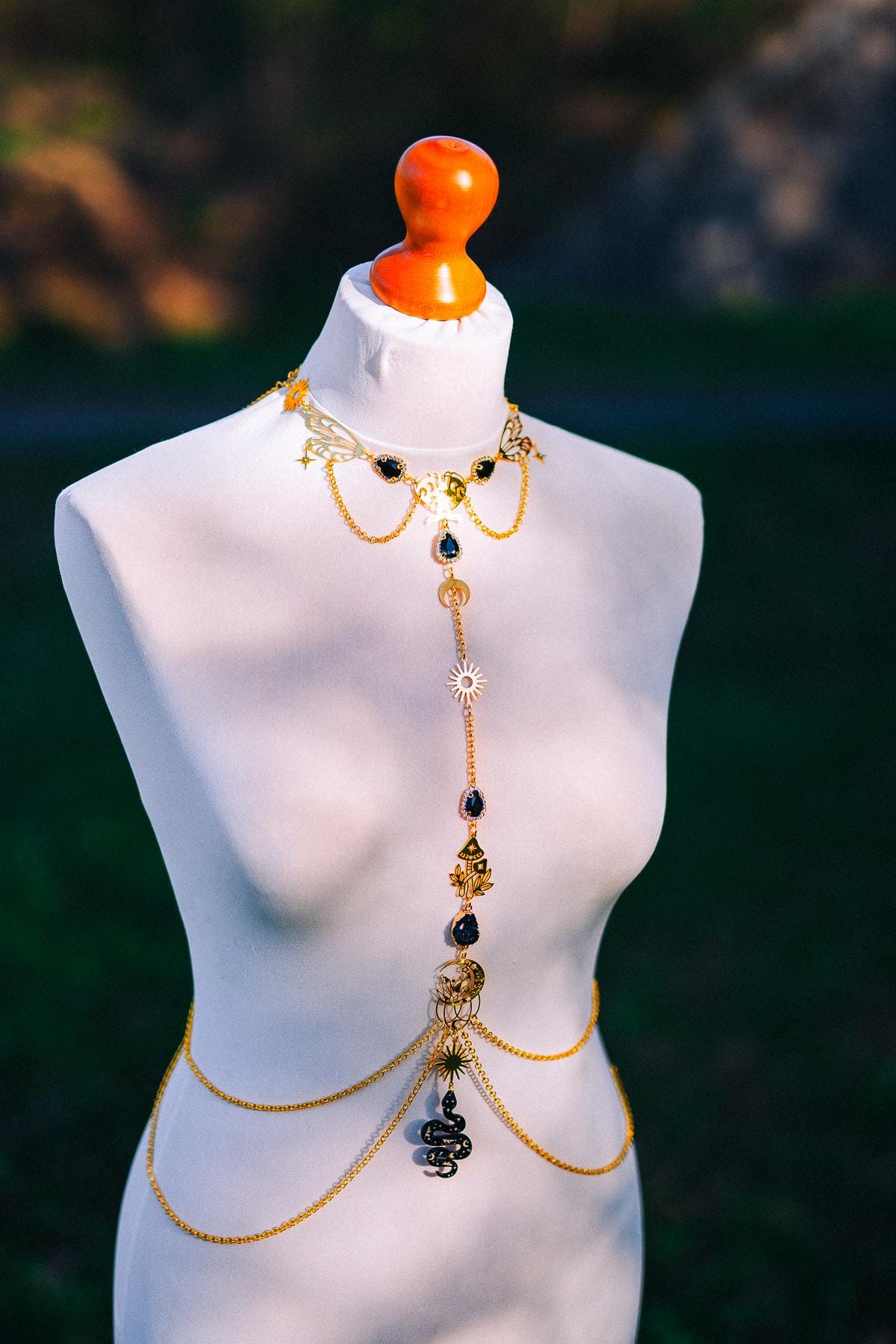 Midnight Moon Goddess Body Harness Gold Celestial Festival Jewelry Witchy Body Chain