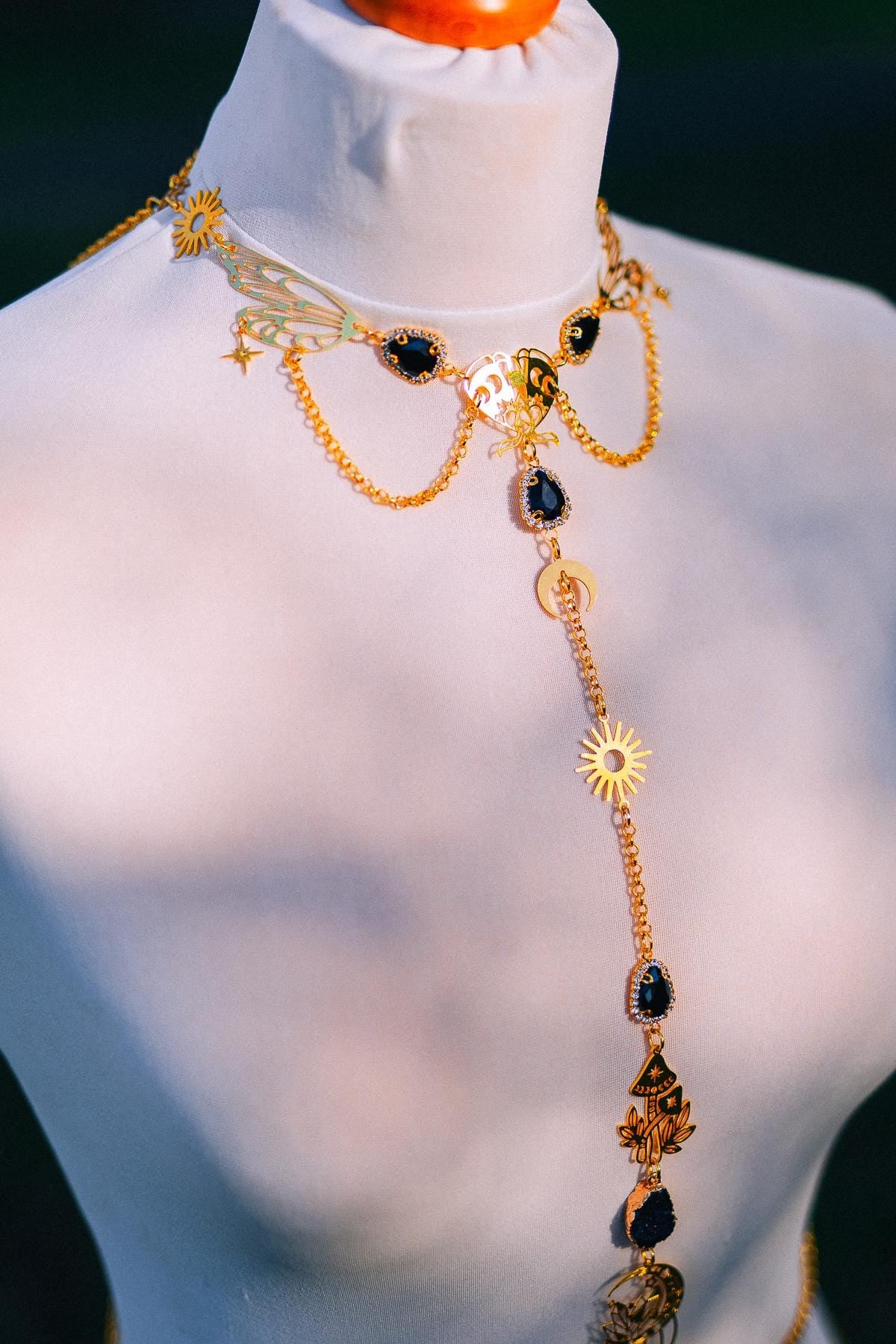 Midnight Moon Goddess Body Harness Gold Celestial Festival Jewelry Witchy Body Chain
