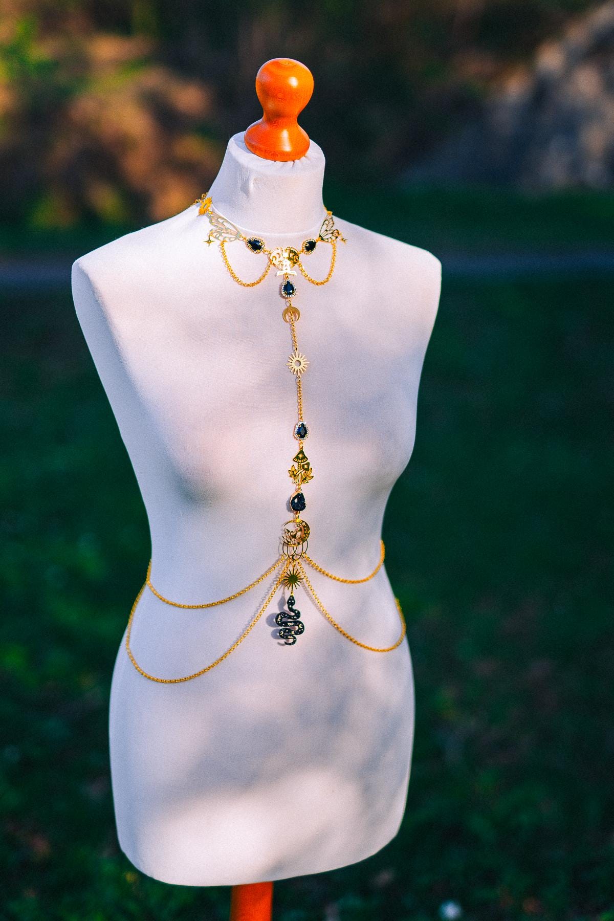 Midnight Moon Goddess Body Harness Gold Celestial Festival Jewelry Witchy Body Chain