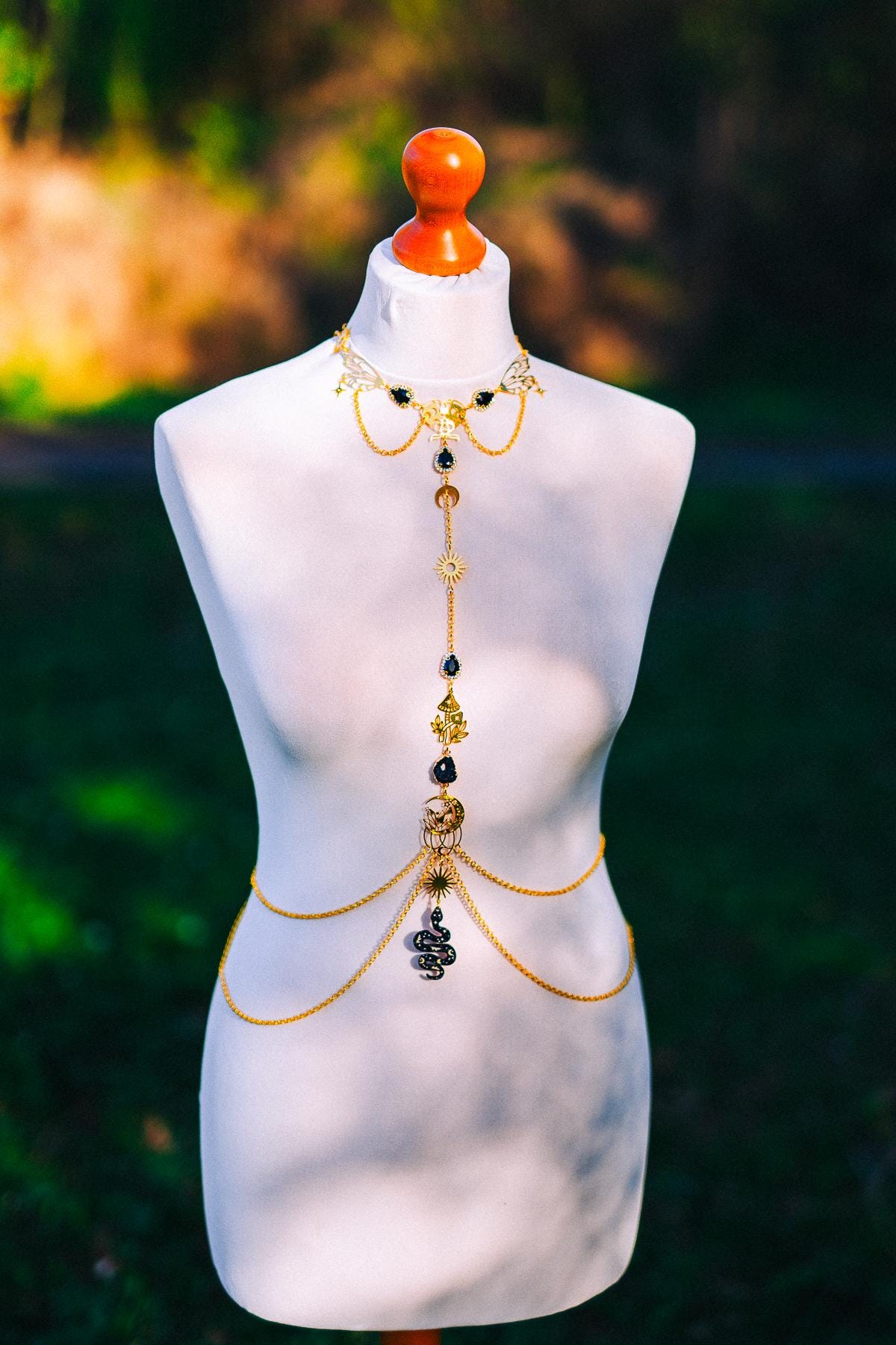 Midnight Moon Goddess Body Harness Gold Celestial Festival Jewelry Witchy Body Chain