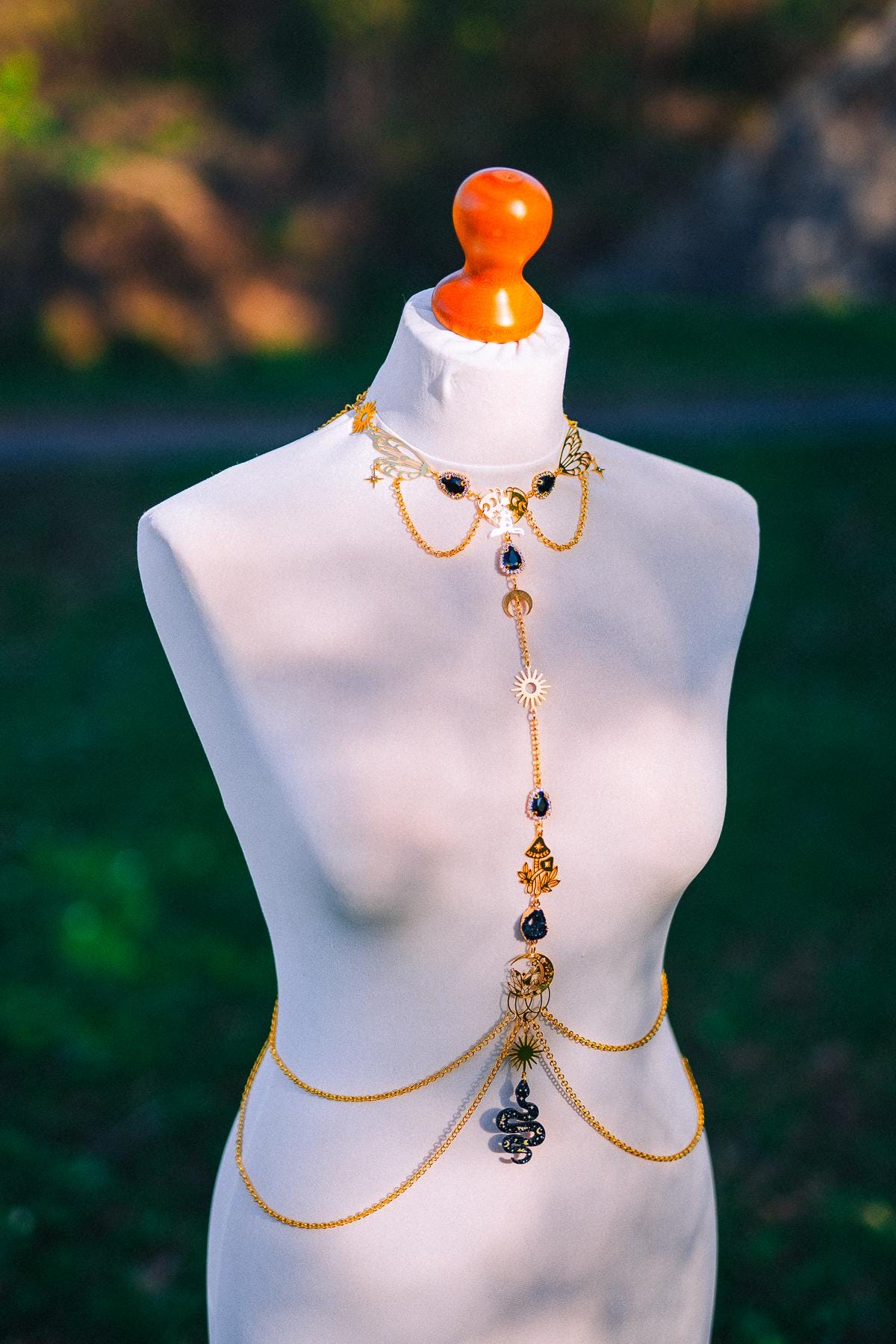 Midnight Moon Goddess Body Harness Gold Celestial Festival Jewelry Witchy Body Chain