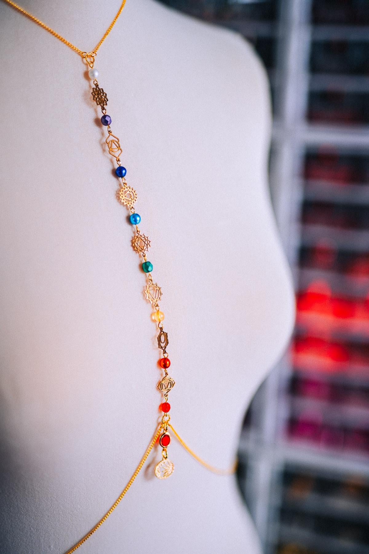 Celestial Goddess Body Chain Harness Gold Festival Jewelry Sun Moon Crystal Harness