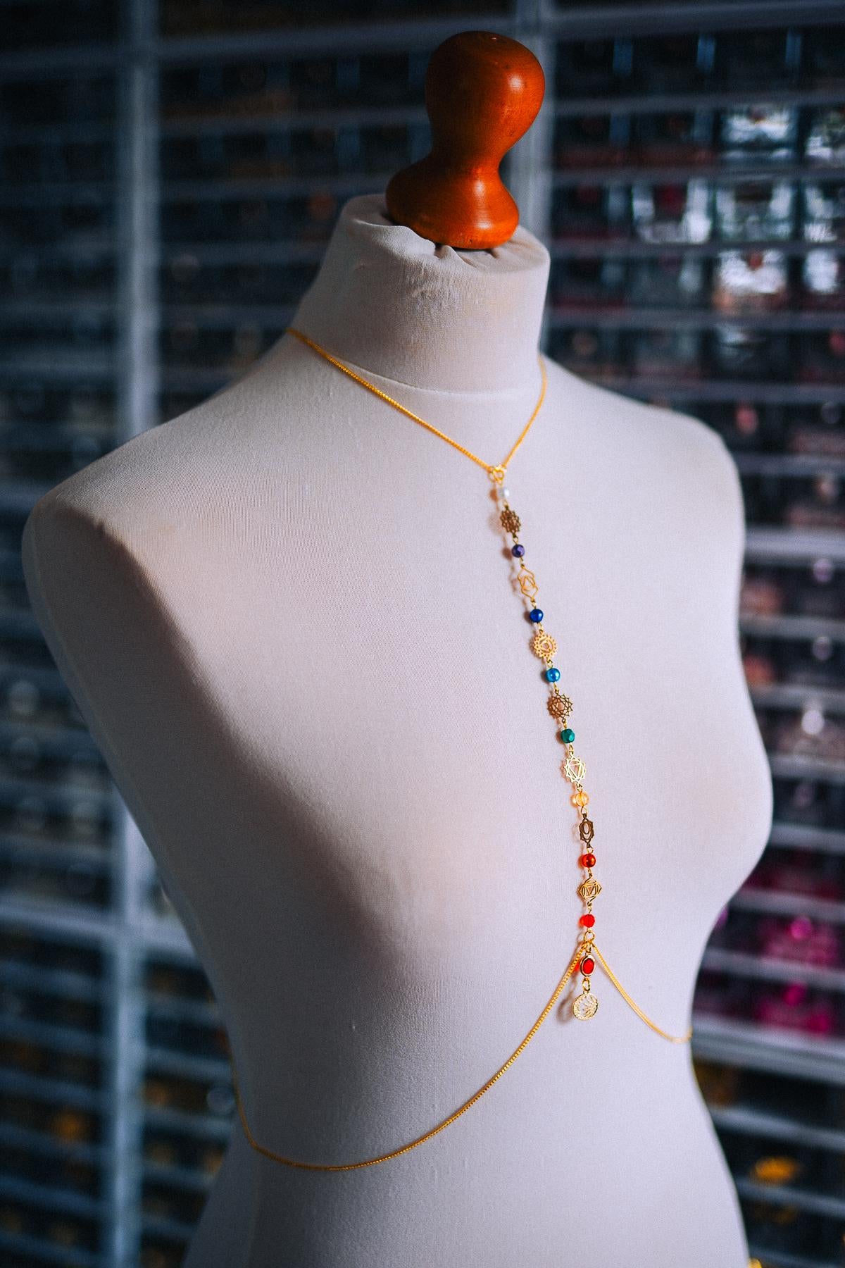 Celestial Goddess Body Chain Harness Gold Festival Jewelry Sun Moon Crystal Harness