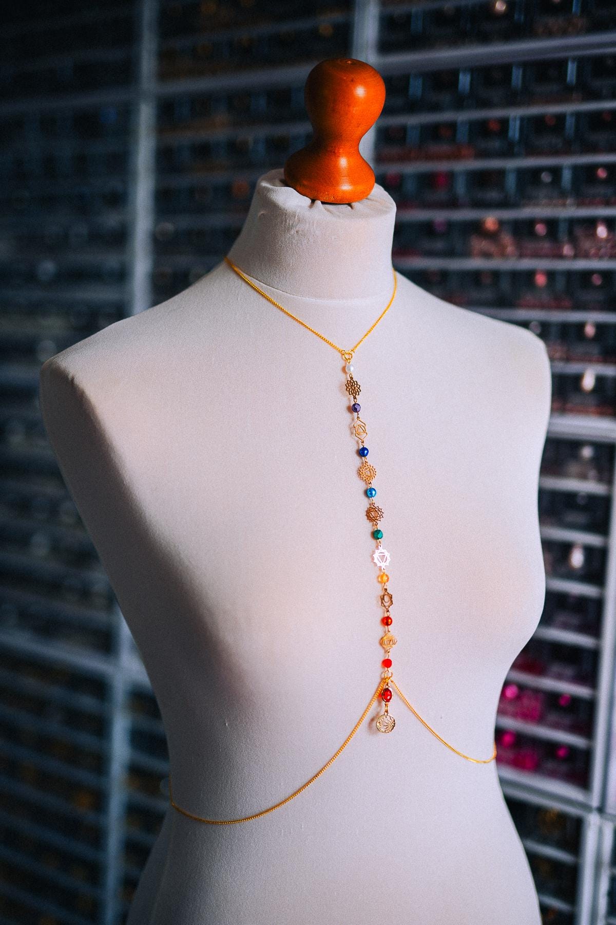 Celestial Goddess Body Chain Harness Gold Festival Jewelry Sun Moon Crystal Harness