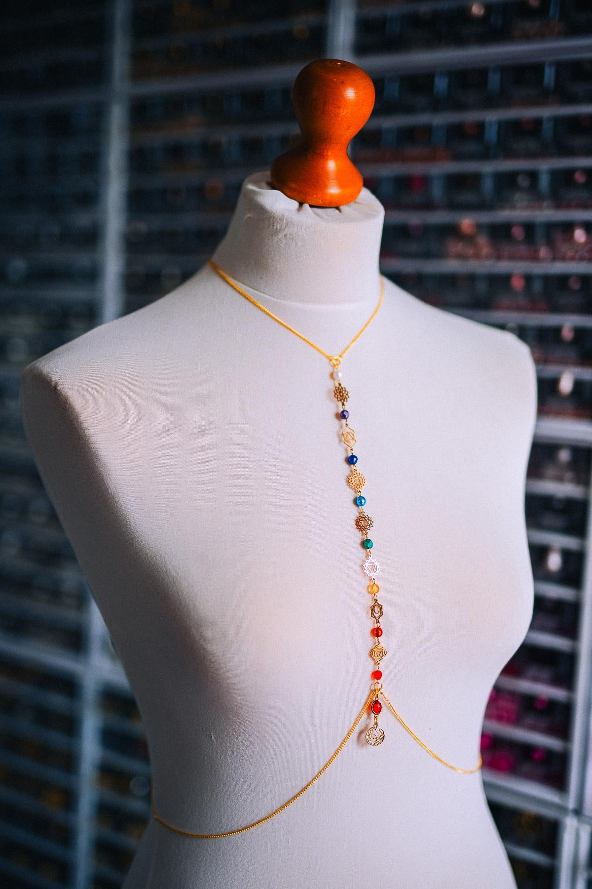 Celestial Goddess Body Chain Harness Gold Festival Jewelry Sun Moon Crystal Harness
