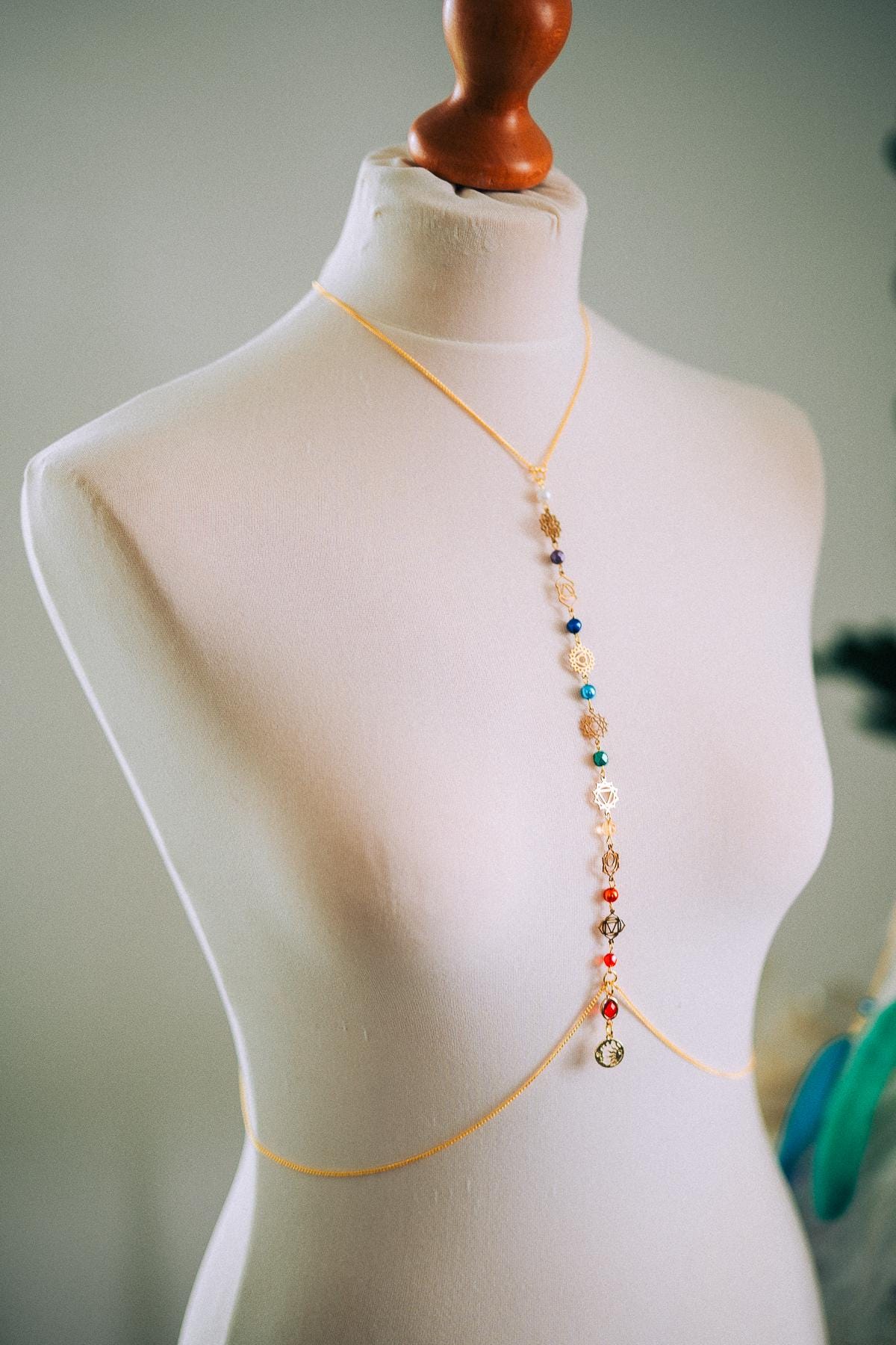 Celestial Goddess Body Chain Harness Gold Festival Jewelry Sun Moon Crystal Harness