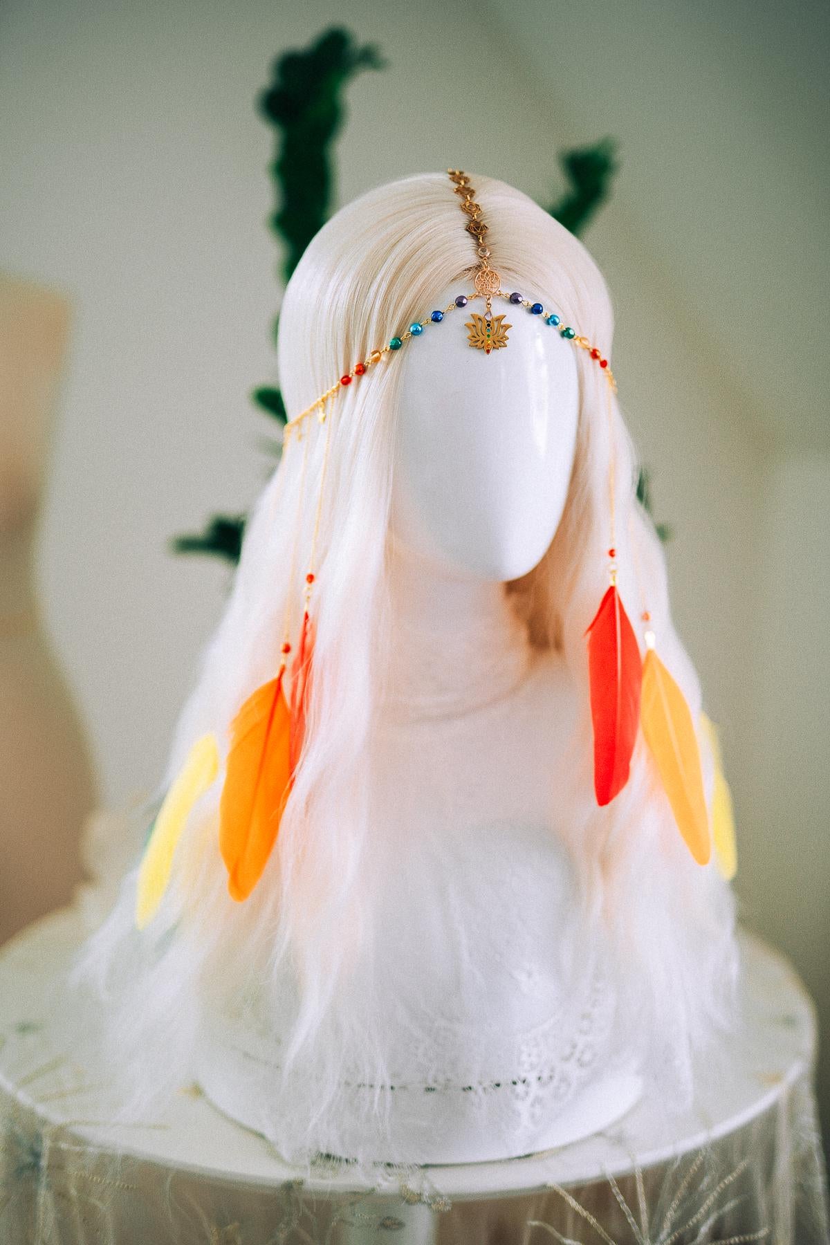 Rainbow Chakra Feather Headpiece Celestial Festival Crown