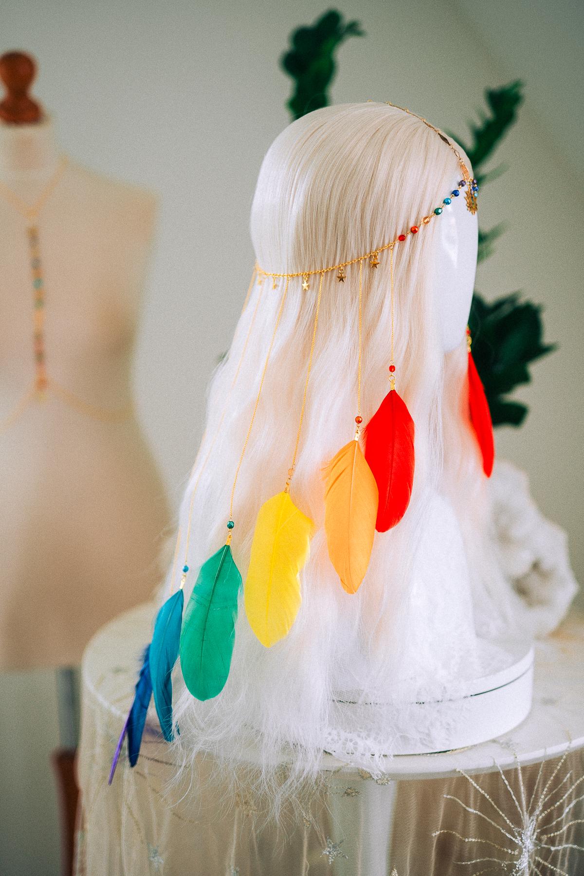 Rainbow Chakra Feather Headpiece Celestial Festival Crown