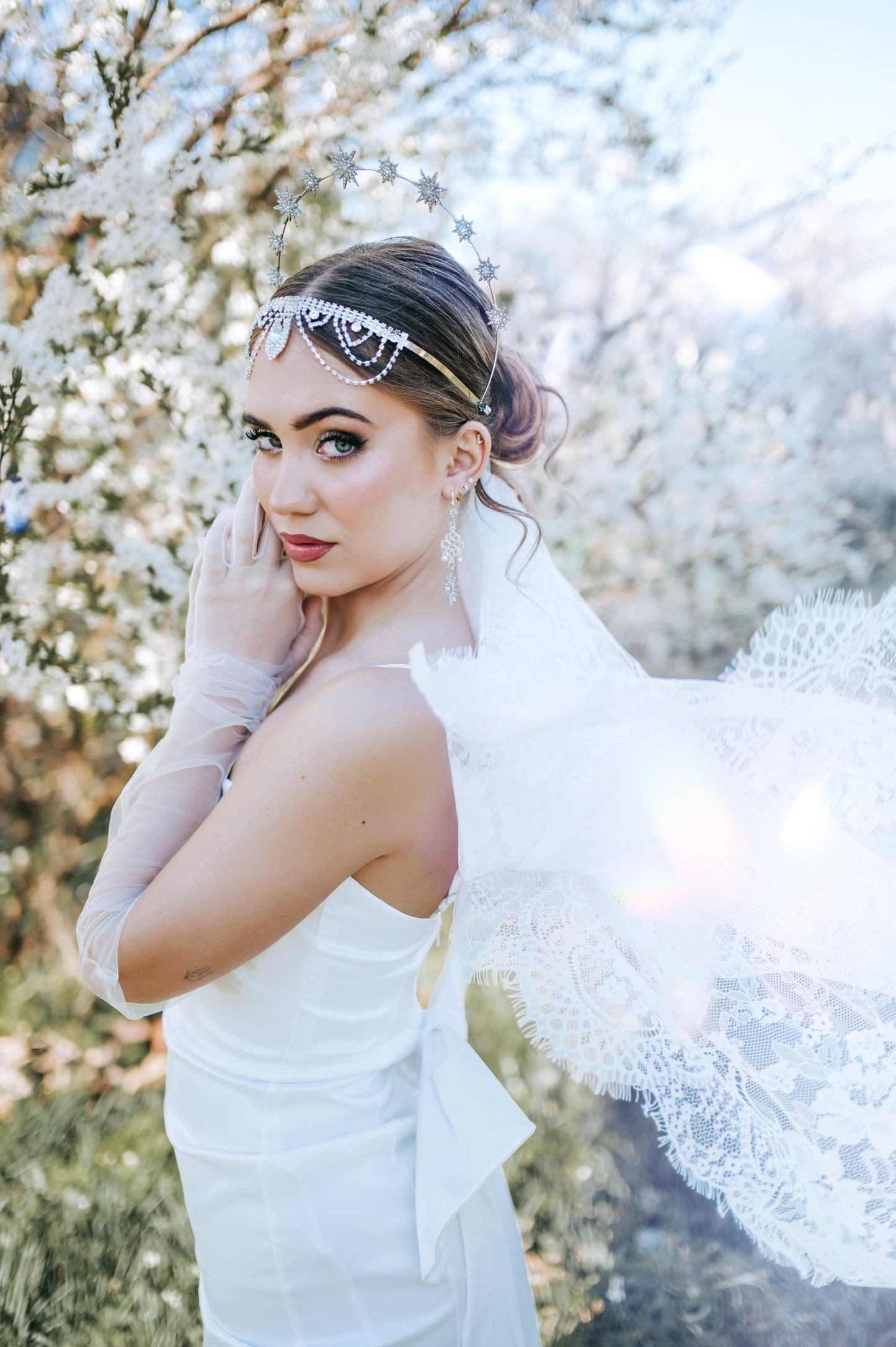 Celestial Star Drop Earrings: Silver Crystal Bridal Jewelry