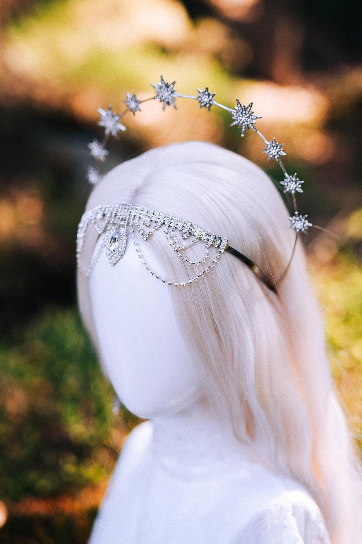 Silver Celestial Halo Crown Star Bridal Headpiece Crystal Wedding Crown