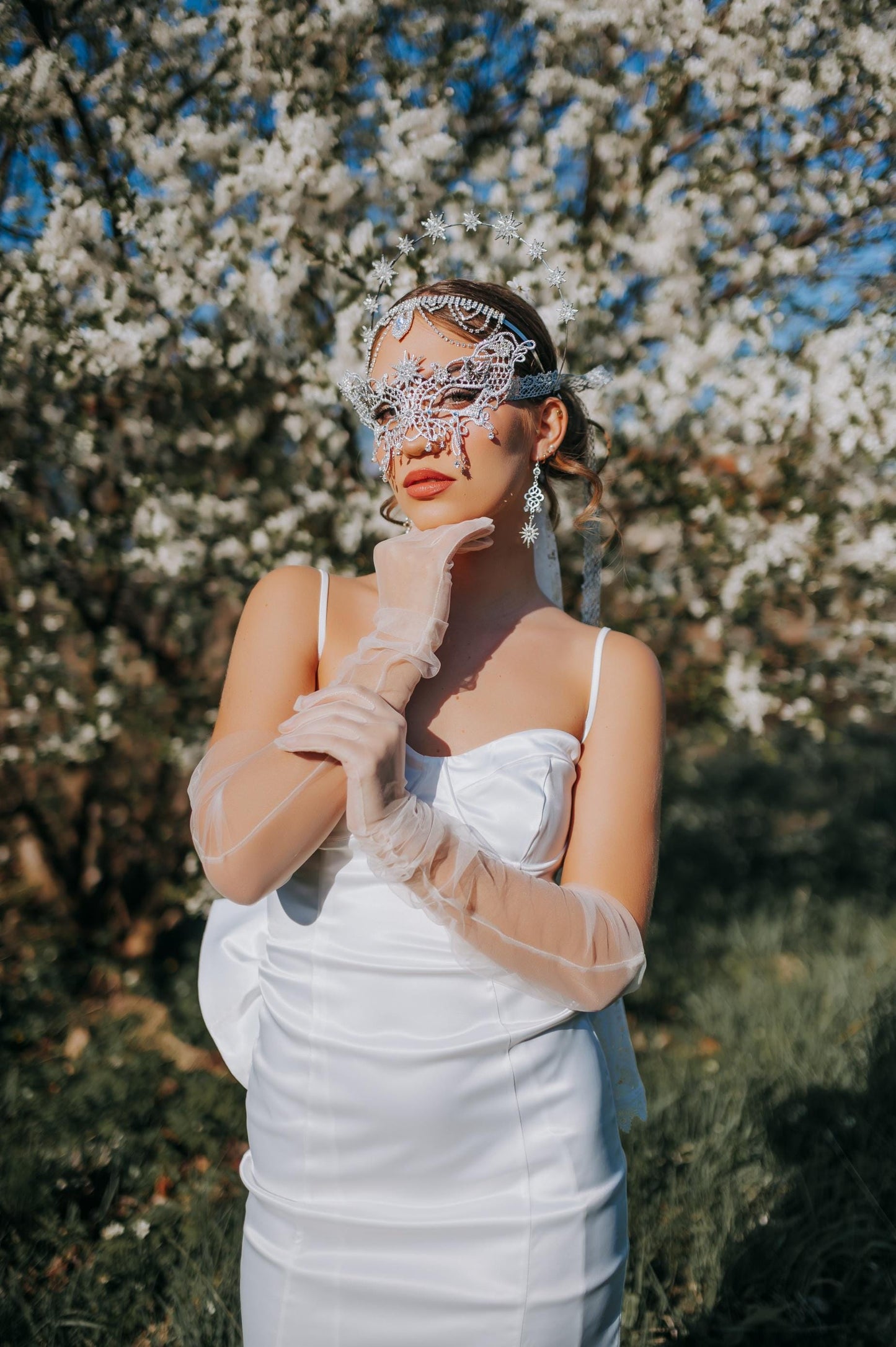 Silver Celestial Halo Crown Star Bridal Headpiece Crystal Wedding Crown
