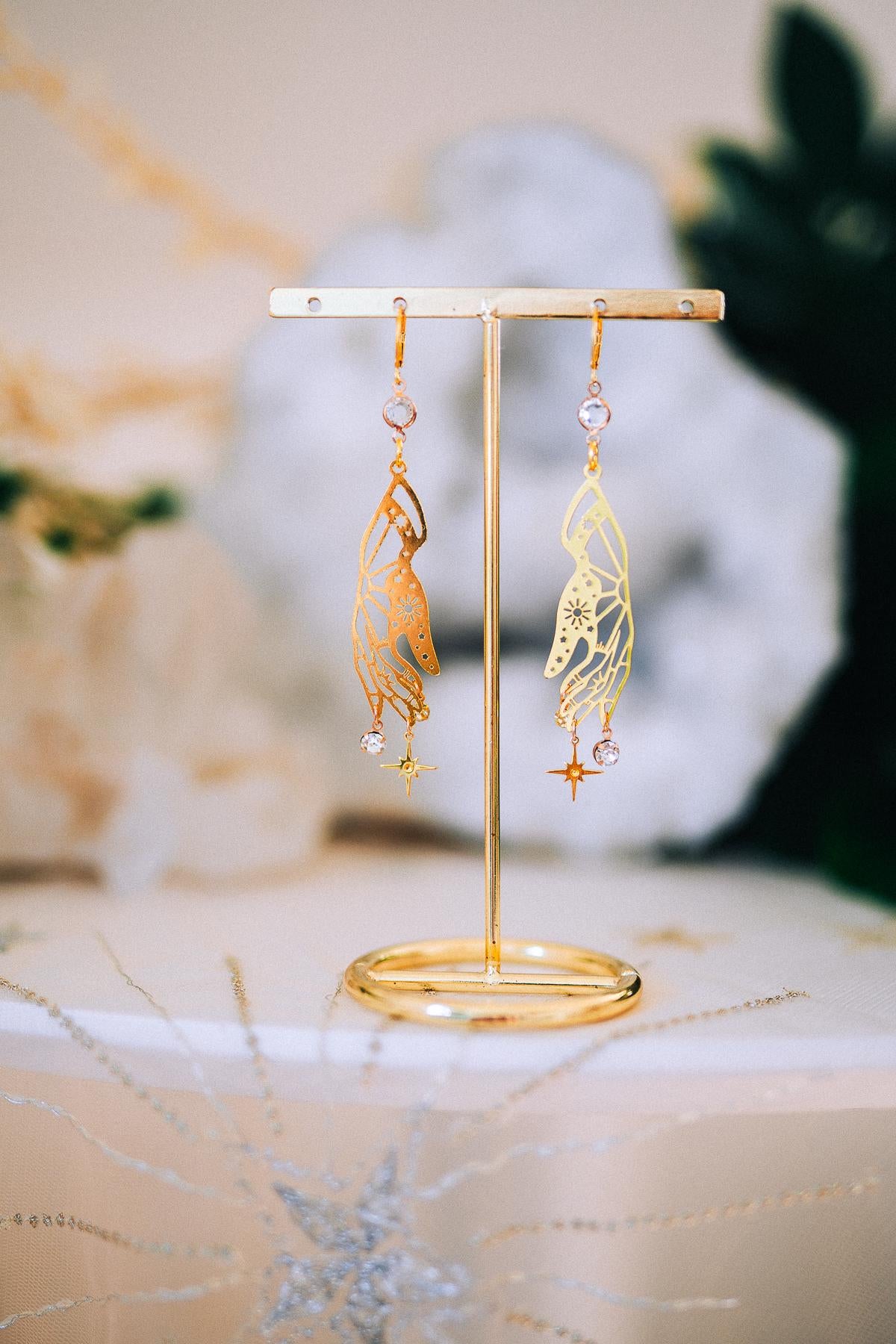Celestial Hand Earrings Gold Star Jewelry Goddess Earrings Statement Bridal Jewelry