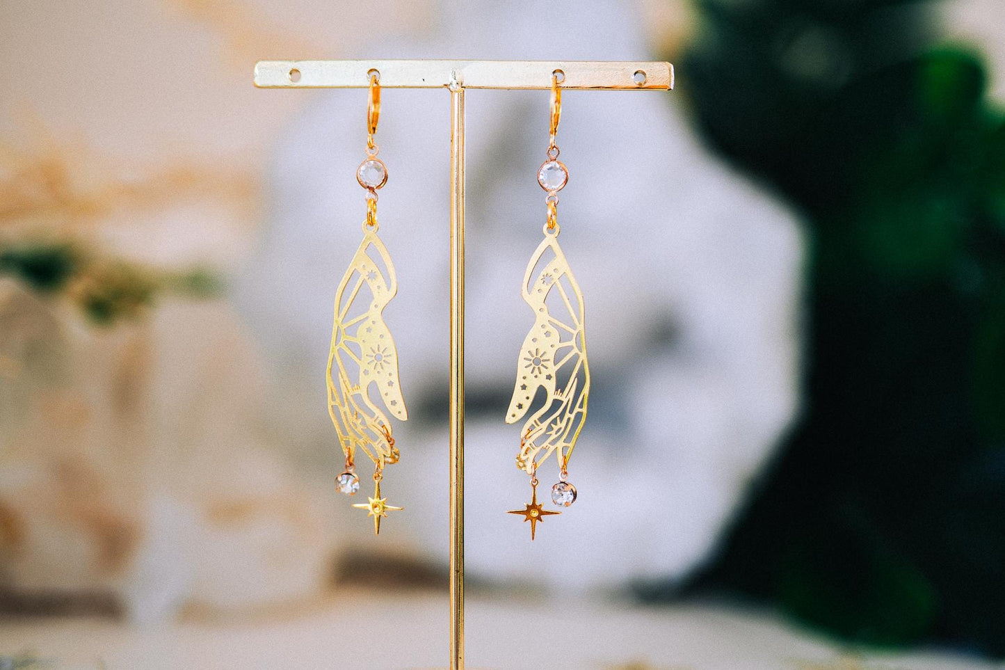 Celestial Hand Earrings Gold Star Jewelry Goddess Earrings Statement Bridal Jewelry