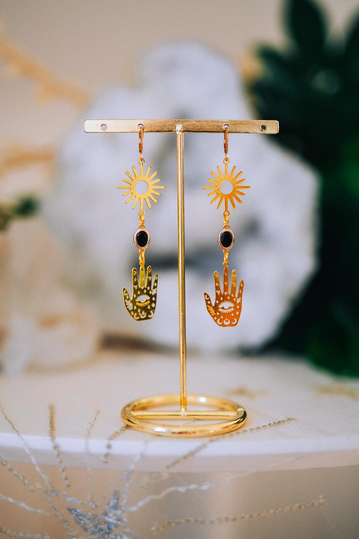 Evil Eye Hand Earrings Gold Celestial Jewelry Protection Earrings Goddess Statement Jewelry