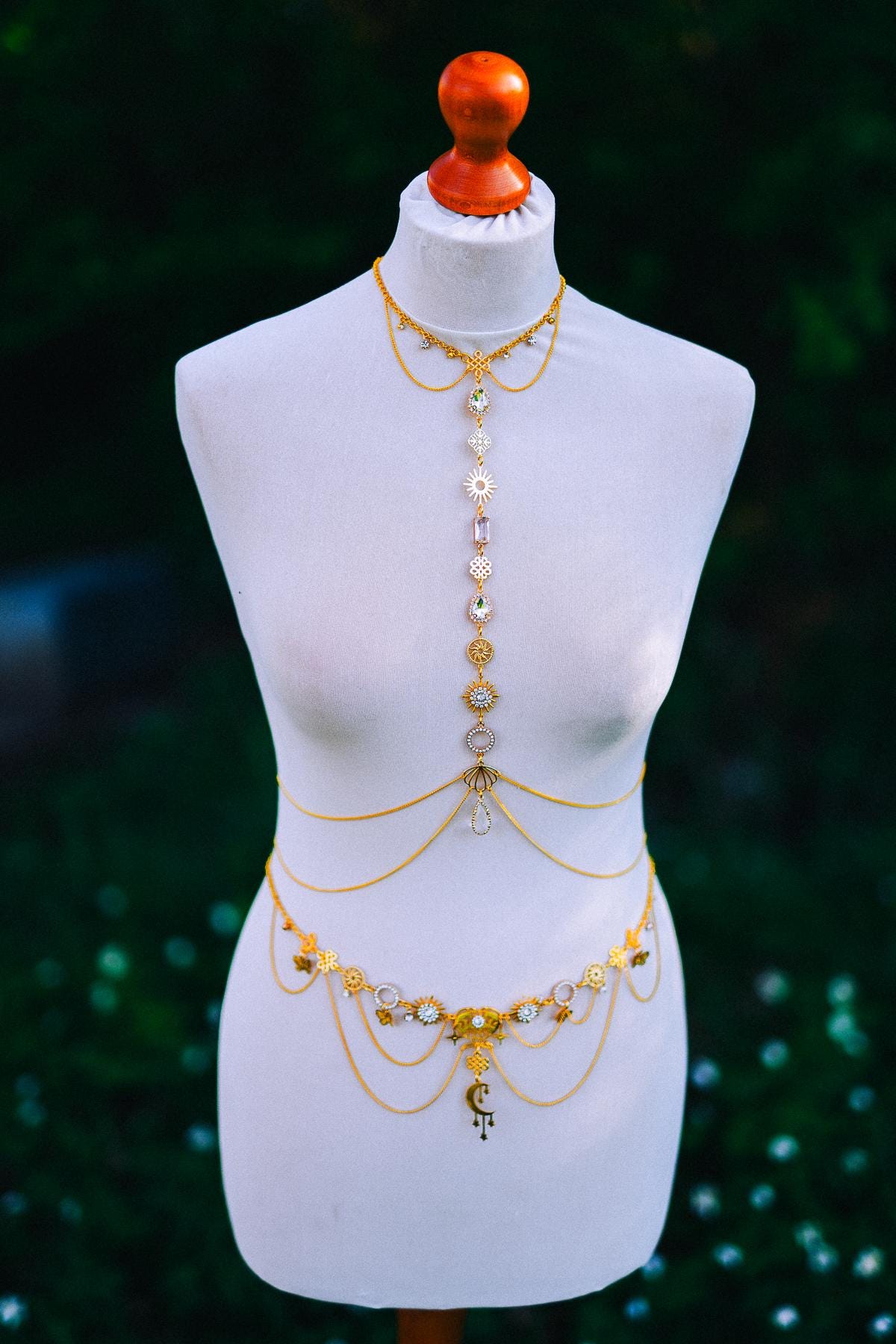 Celestial Body Chain Harness Gold Festival Jewelry Sun Moon Goddess Necklace