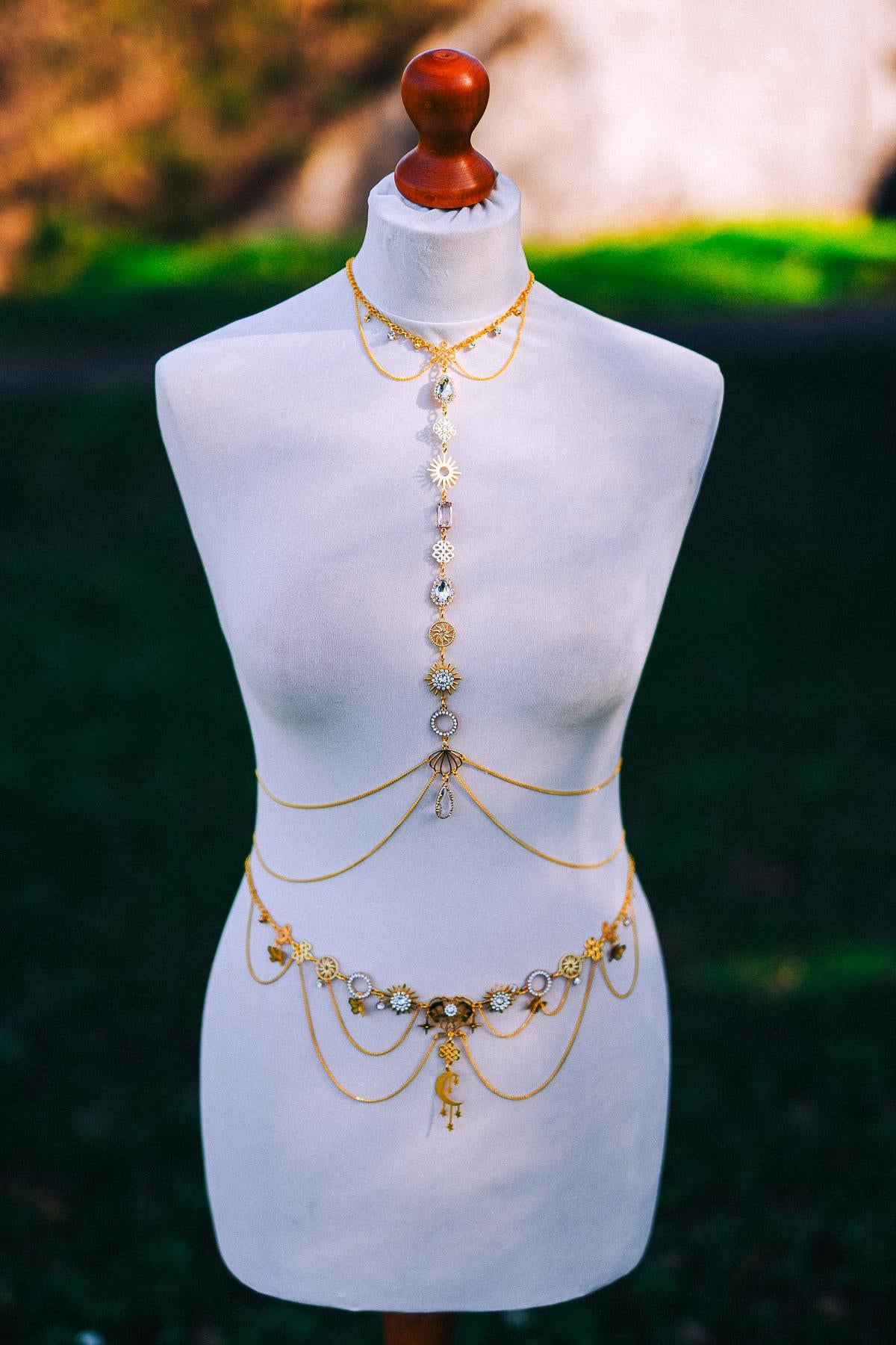 Celestial Body Chain Harness Gold Festival Jewelry Sun Moon Goddess Necklace