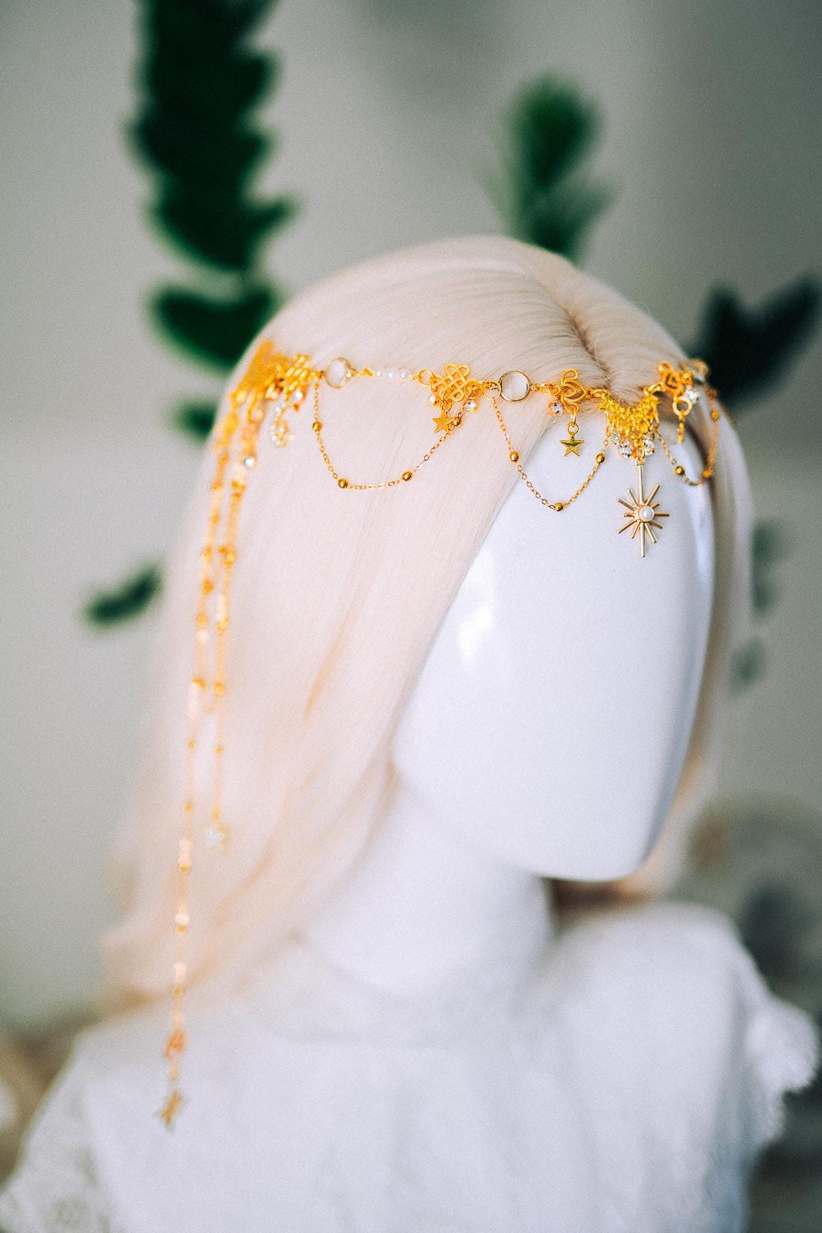 Gold Celestial Hair Chain Bridal Headpiece Star Moon Crown Boho Festival Hair Jewelry