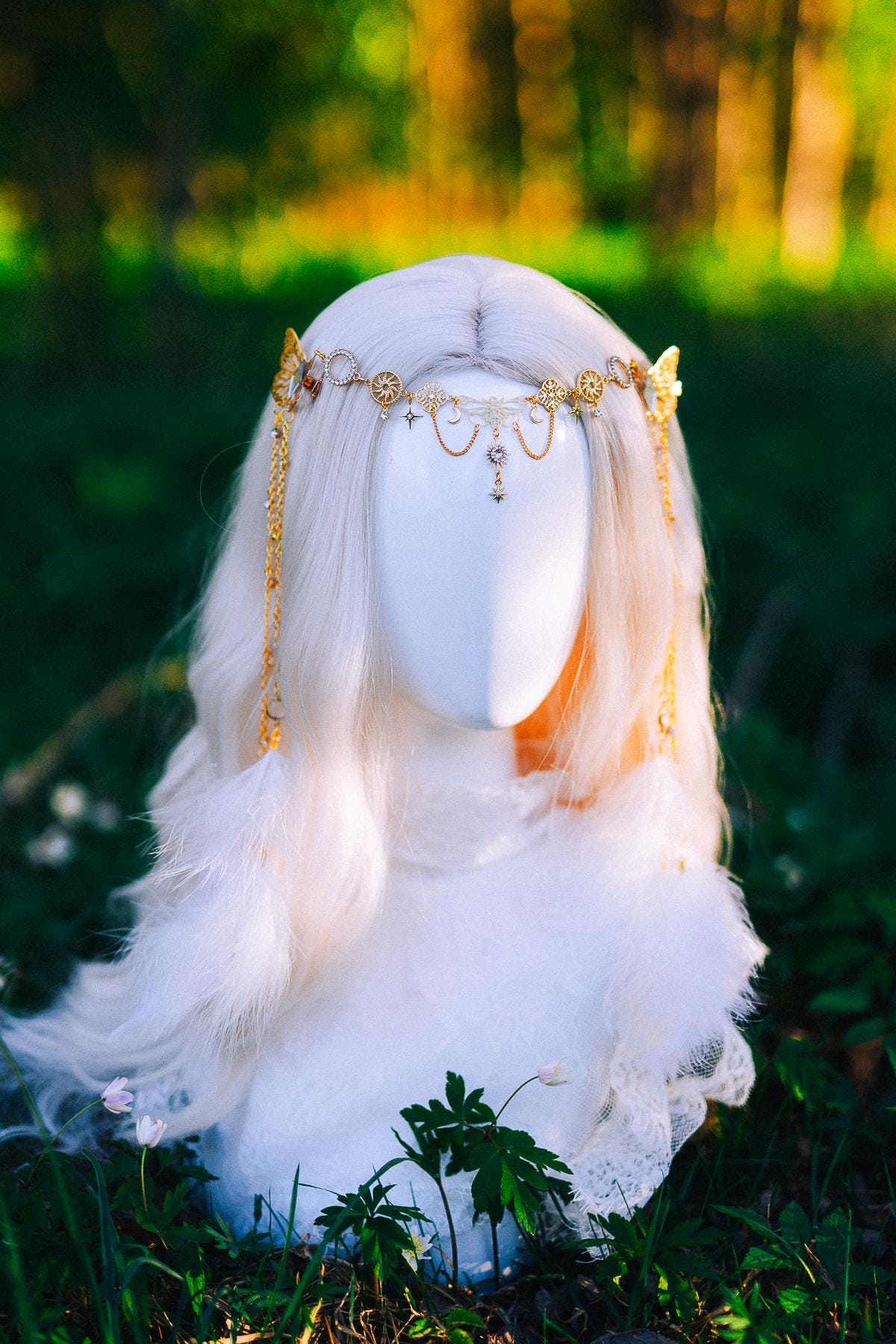 Gold Butterfly Hair Chain Festival Headpiece Feather Bridal Hair Jewelry Celestial Crown