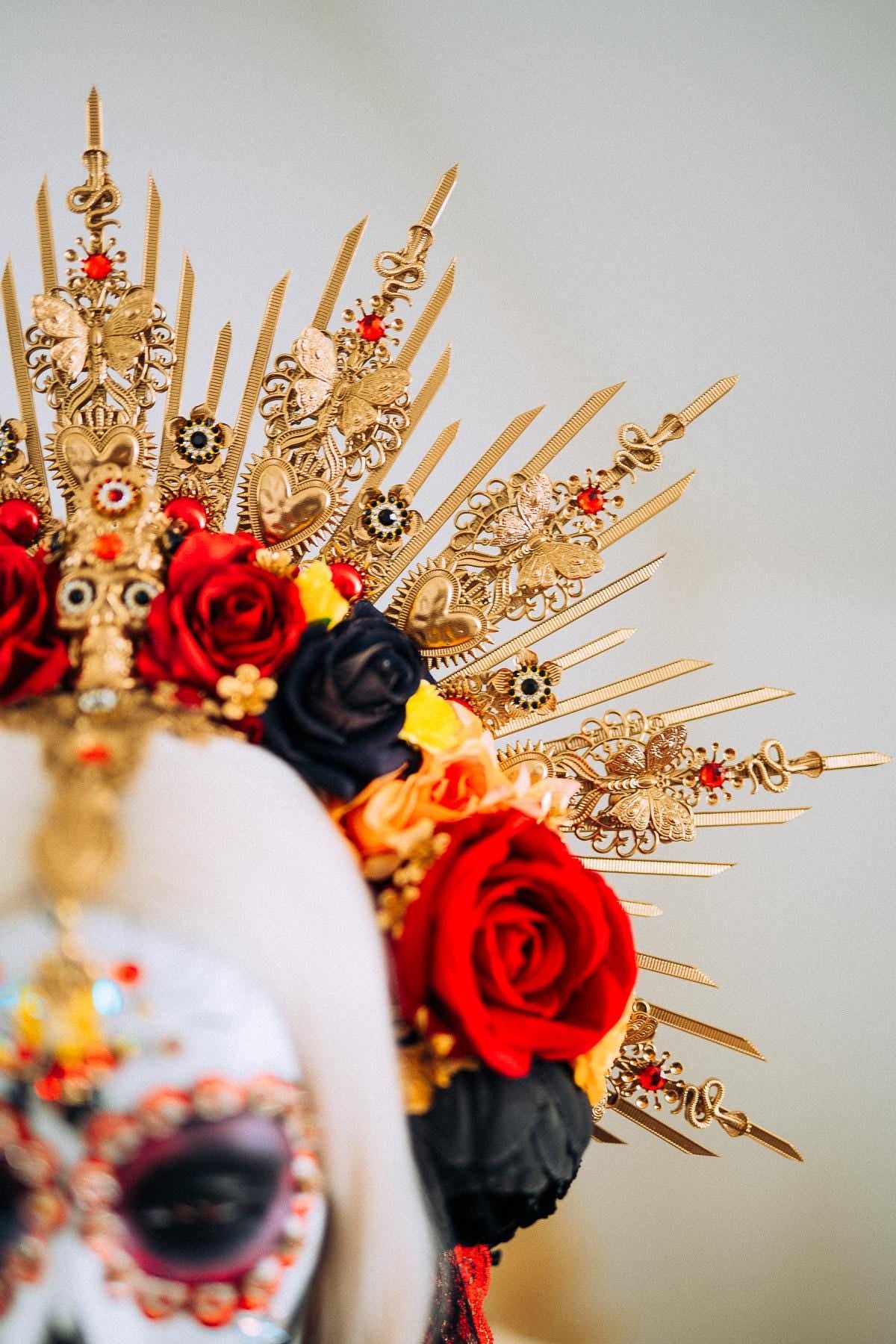 La Catrina Sacred Heart Halo Crown Day Of The Dead Inspired Mexican Flower Crown