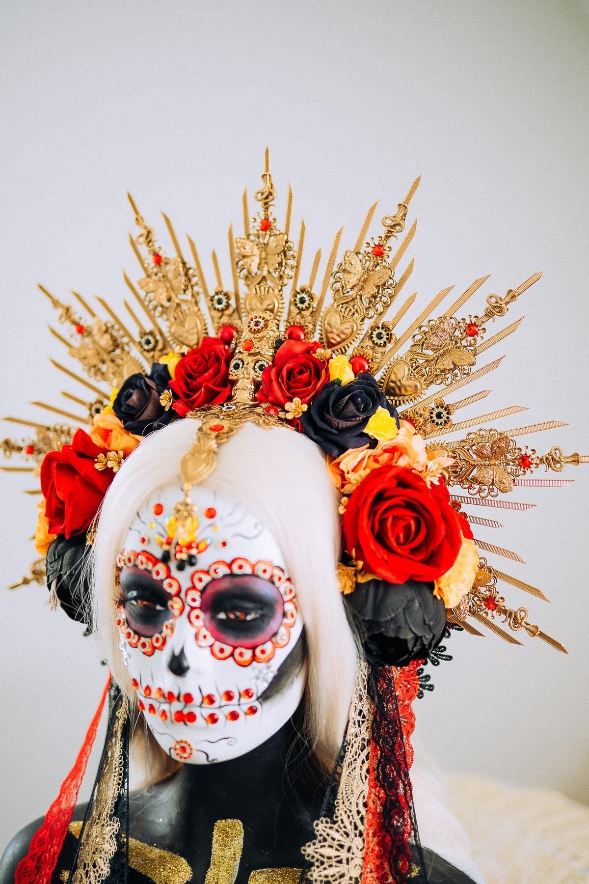 La Catrina Sacred Heart Halo Crown Day Of The Dead Inspired Mexican Flower Crown
