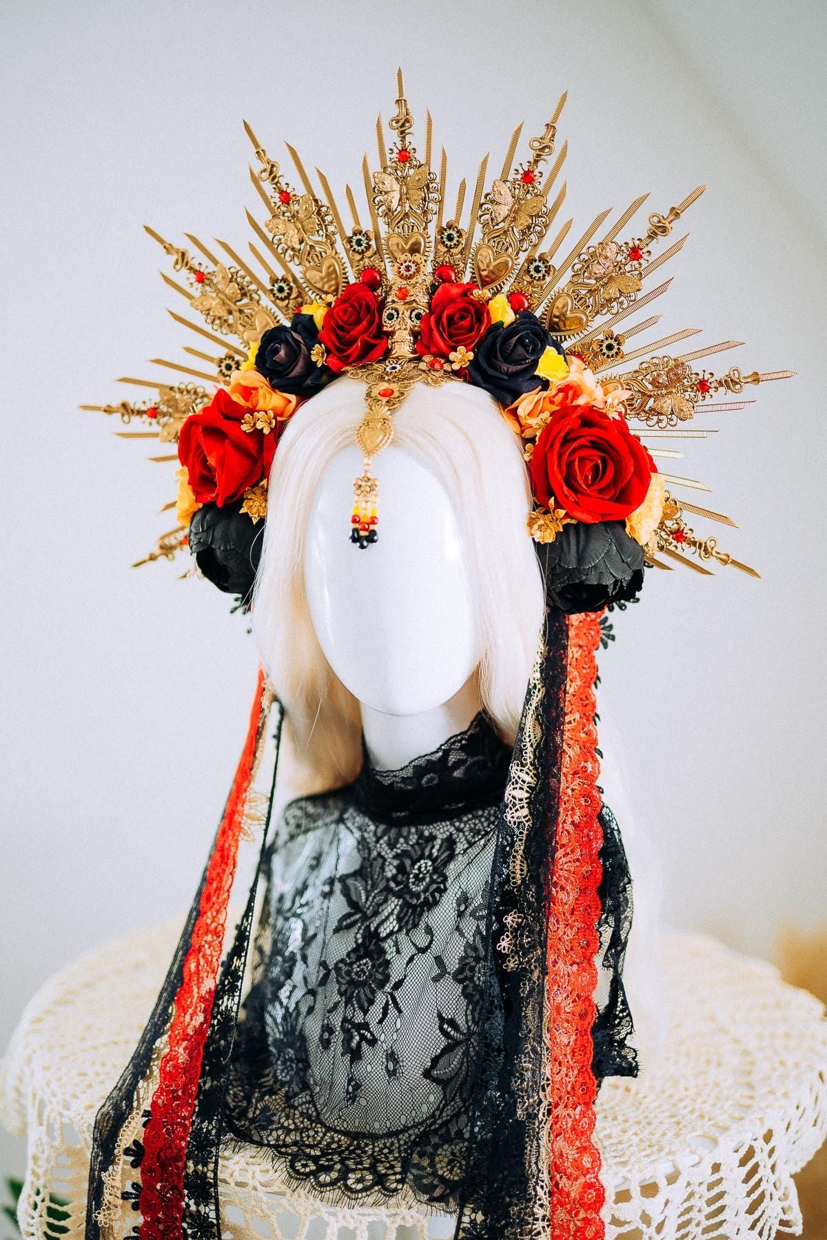 La Catrina Sacred Heart Halo Crown Day Of The Dead Inspired Mexican Flower Crown