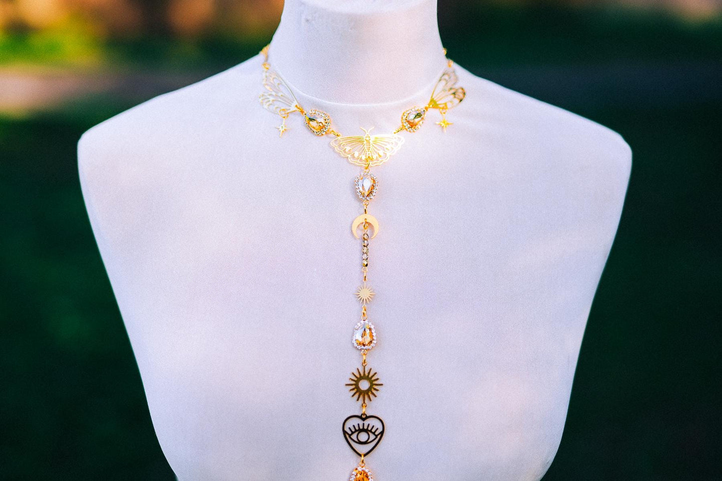 Celestial Moth Goddess Harness Gold Body Chain Sacred Sun Moon Festival Jewelry