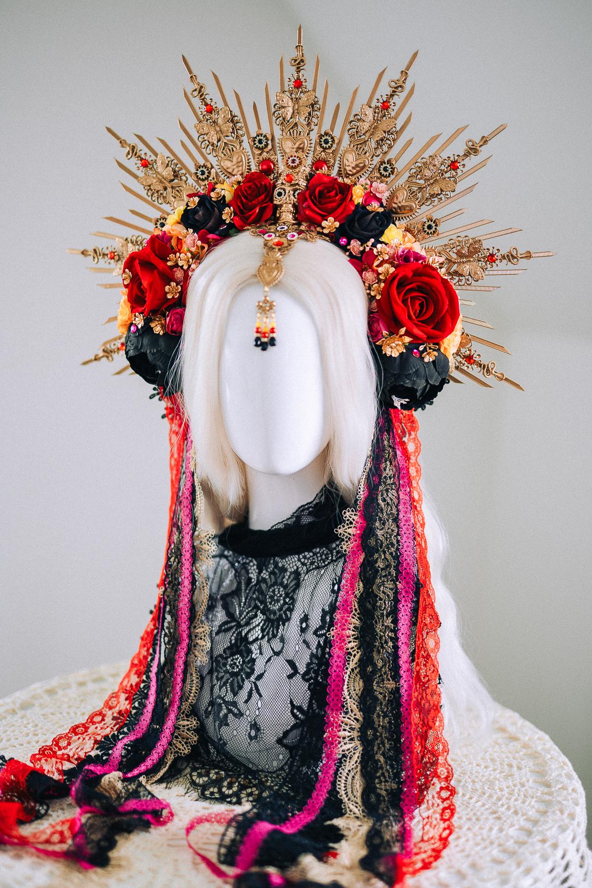 La Catrina Sacred Heart Halo Crown Día De Los Muertos Inspired Goddess Headpiece