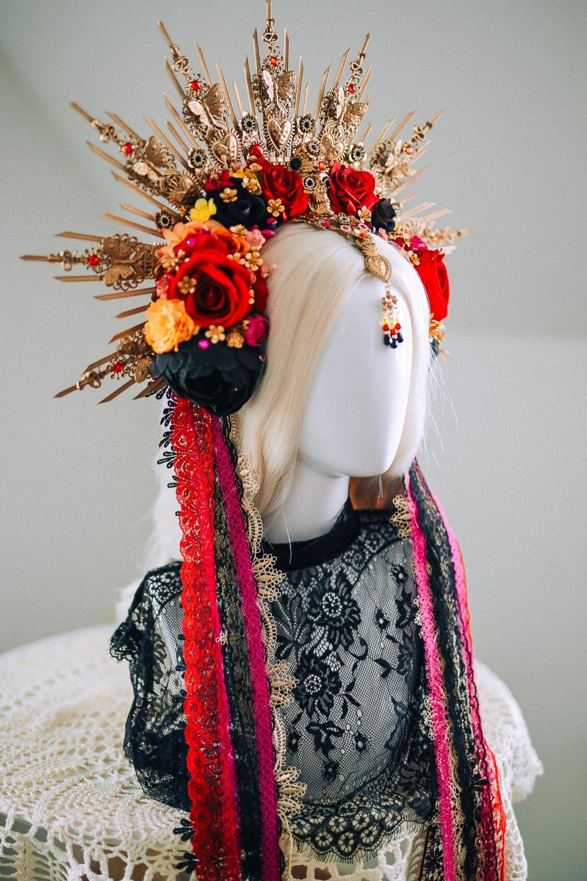 La Catrina Sacred Heart Halo Crown Día De Los Muertos Inspired Goddess Headpiece