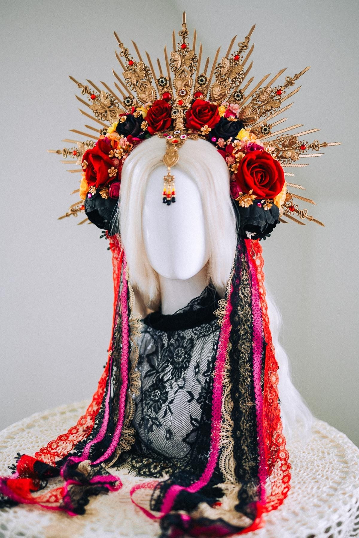 La Catrina Sacred Heart Halo Crown Día De Los Muertos Inspired Goddess Headpiece