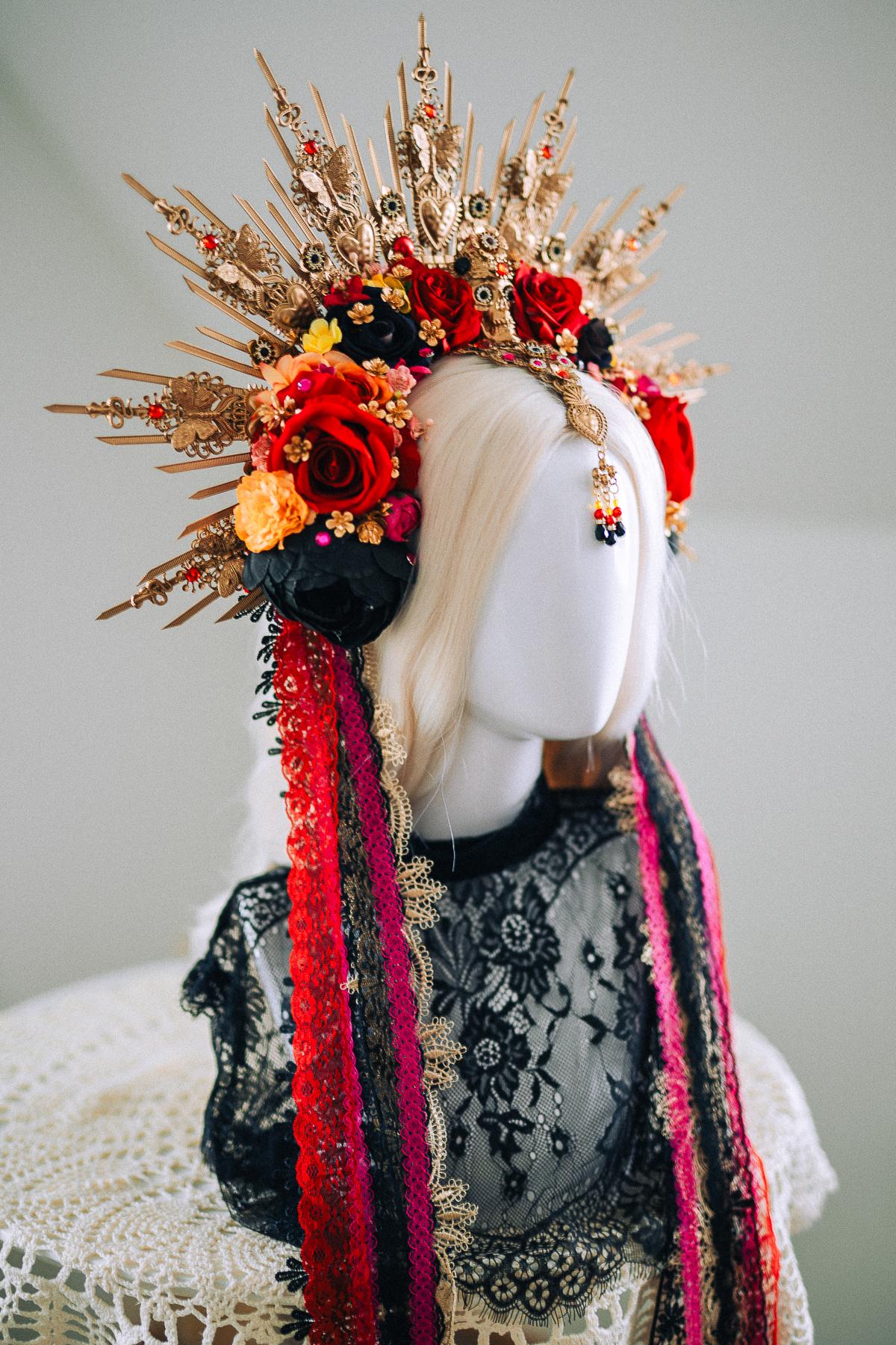 La Catrina Sacred Heart Halo Crown Día De Los Muertos Inspired Goddess Headpiece