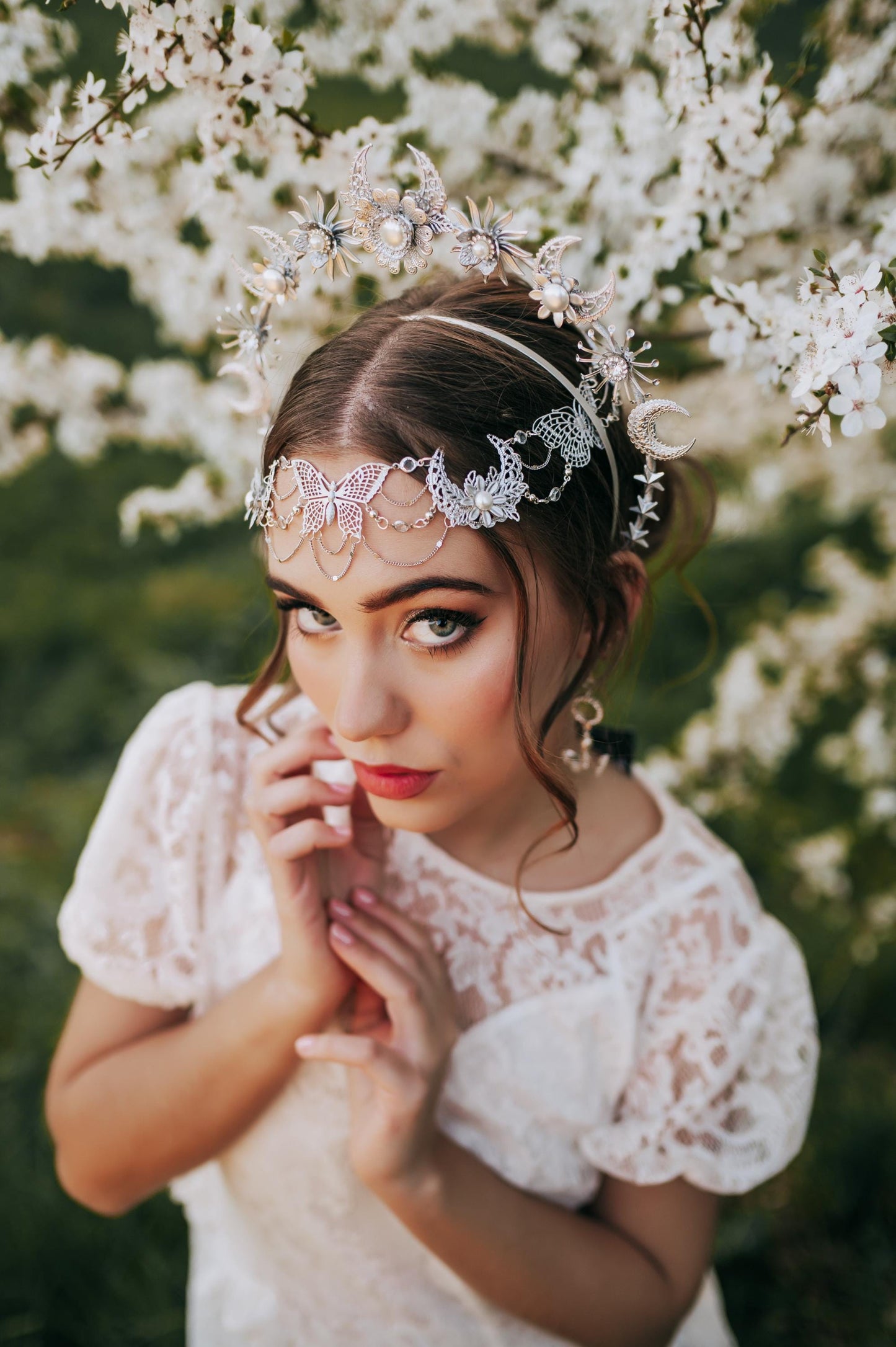 Silver Forehead Headpiece Boho Bridal Jewelry Butterfly Forehead Accessory Festival Bride