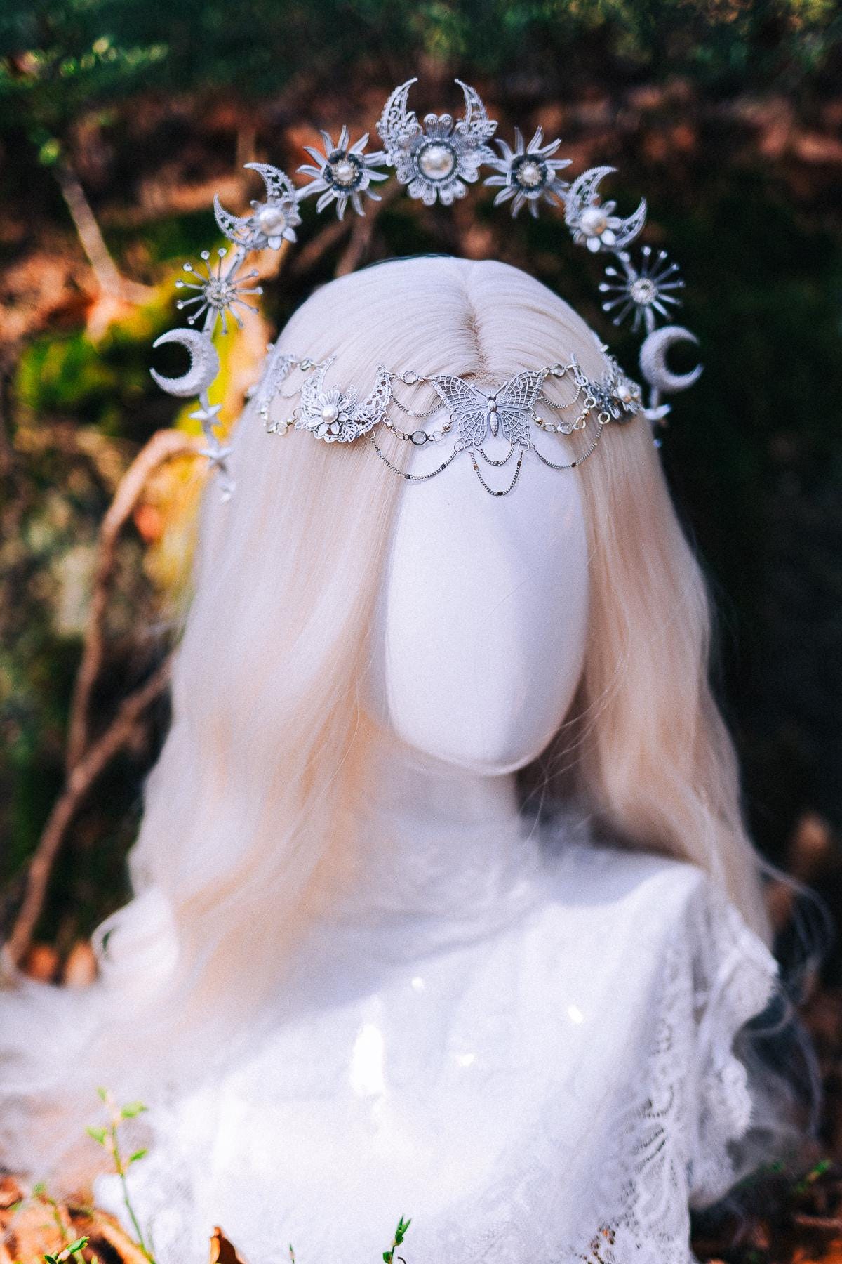 Silver Forehead Headpiece Boho Bridal Jewelry Butterfly Forehead Accessory Festival Bride