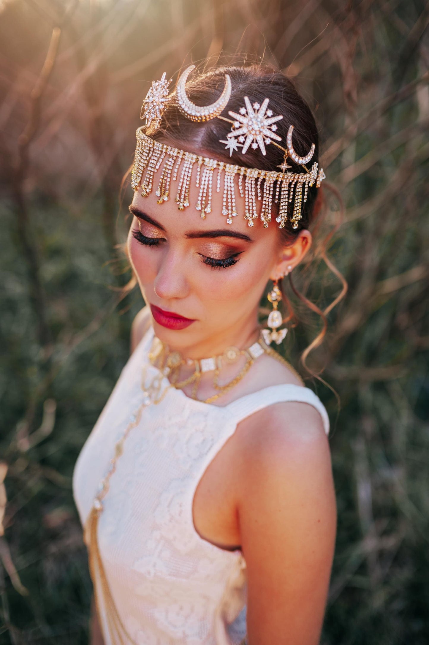 Celestial Festival Earrings Boho Goddess Bridal Earrings Moon Star Jewelry