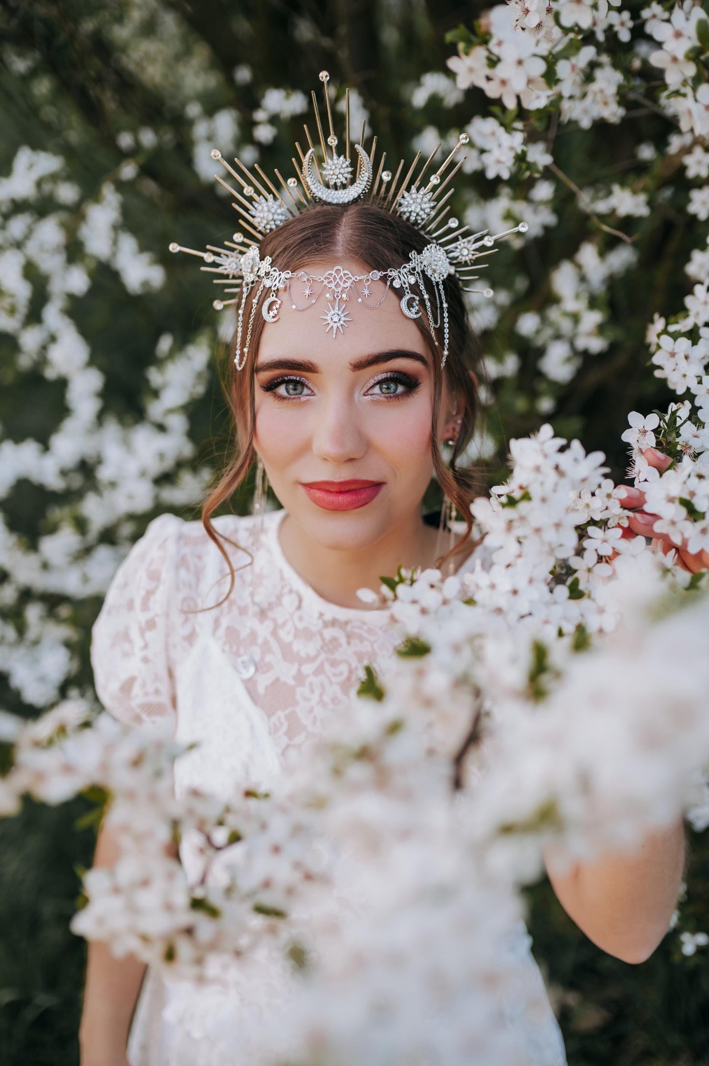 Celestial Forehead Hair Chain Silver Bridal Headpiece Moon Star Hair Jewelry Festival Hairpiece