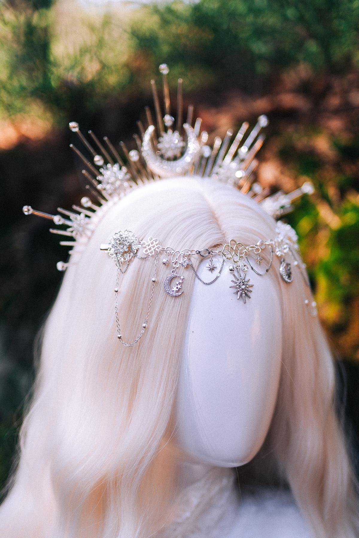 Celestial Forehead Hair Chain Silver Bridal Headpiece Moon Star Hair Jewelry Festival Hairpiece
