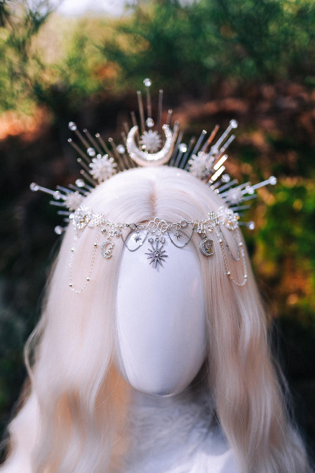 Celestial Halo Crown Silver Bridal Headpiece Moon Star Crown Fantasy Wedding Crown