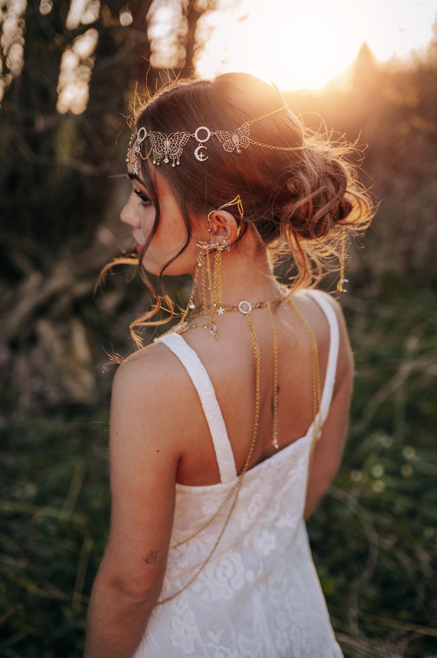 Golden Celestial Body Chain Harness – Boho Festival Goddess Outfit
