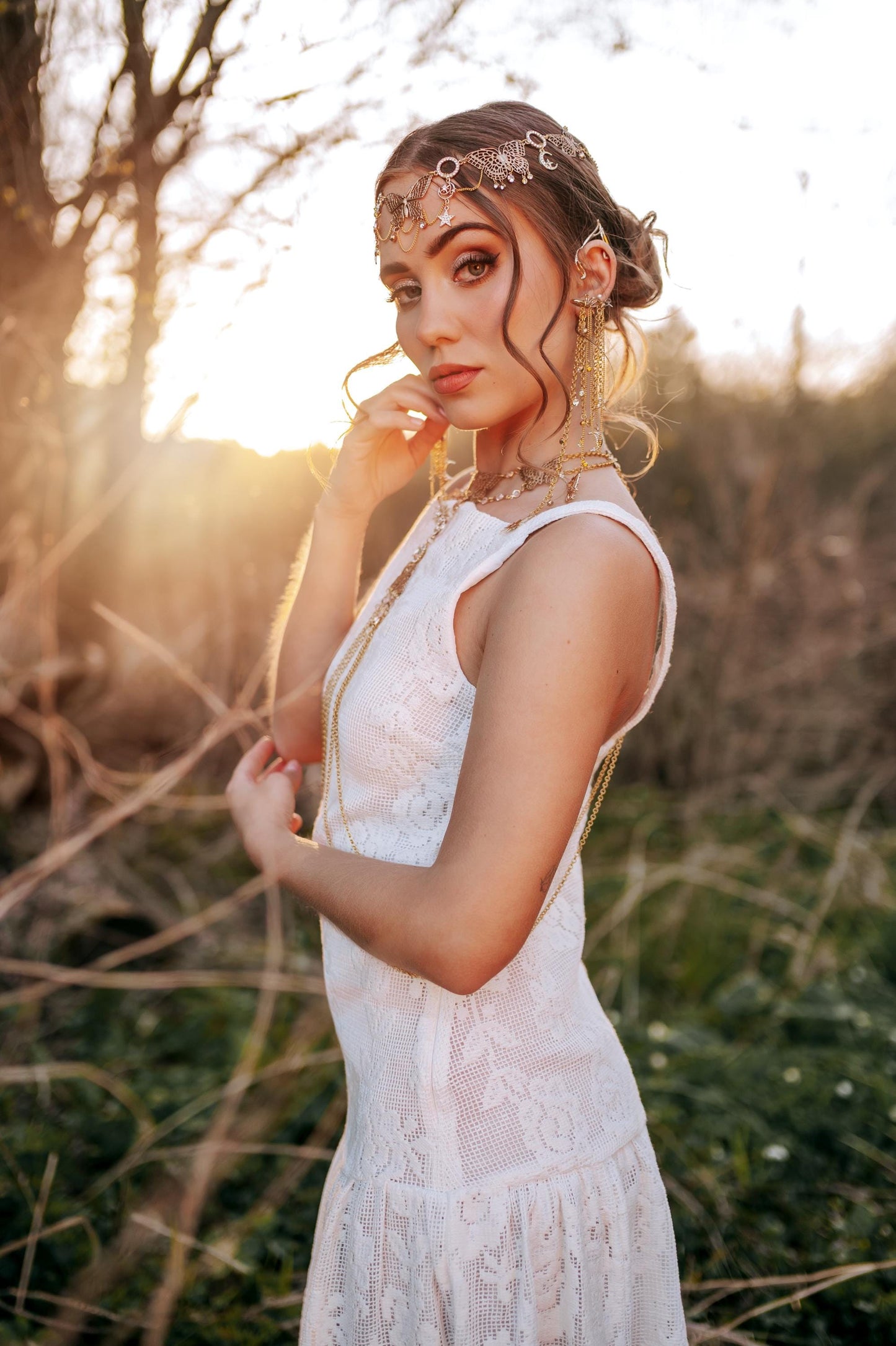 Golden Celestial Body Chain Harness – Boho Festival Goddess Outfit
