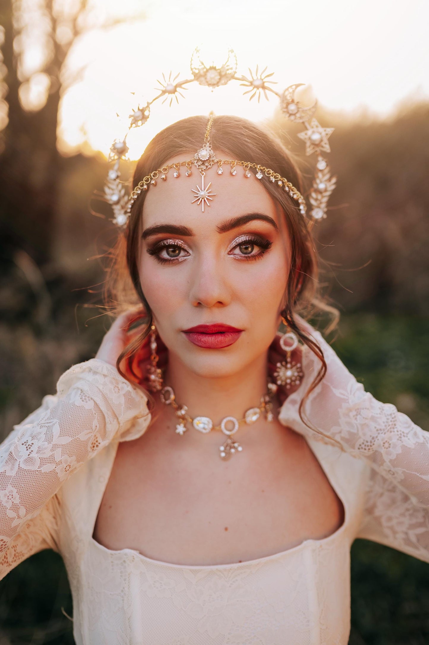 Gold Celestial Earrings: Star, Moon, Bridal, Boho Wedding Jewelry