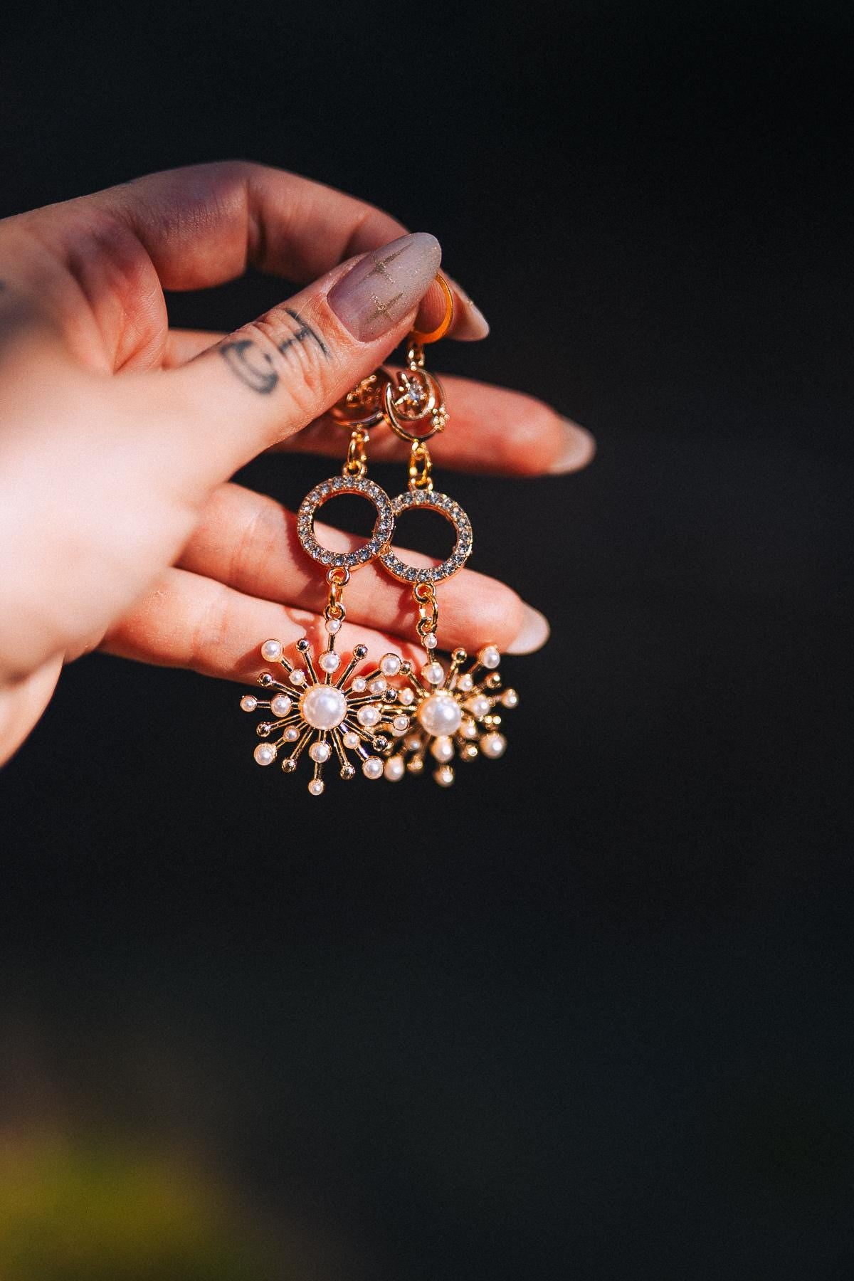 Gold Celestial Earrings: Star, Moon, Bridal, Boho Wedding Jewelry