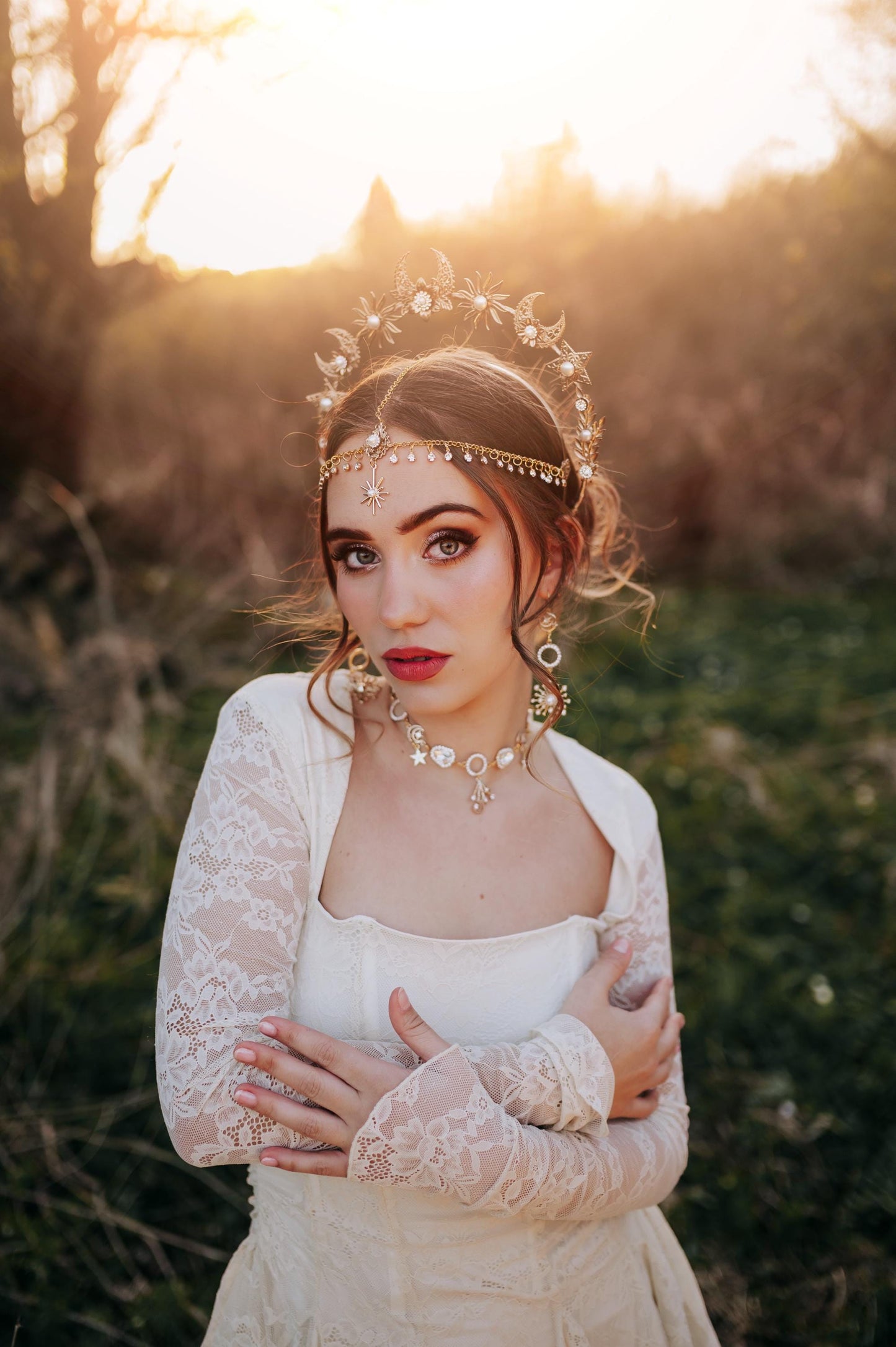 Gold Celestial Earrings: Star, Moon, Bridal, Boho Wedding Jewelry