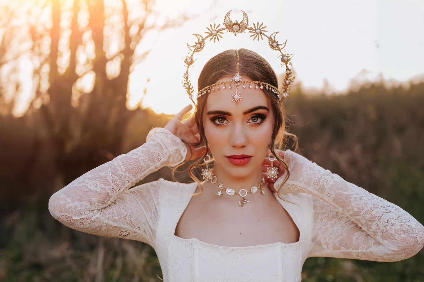 Gold Celestial Earrings: Star, Moon, Bridal, Boho Wedding Jewelry