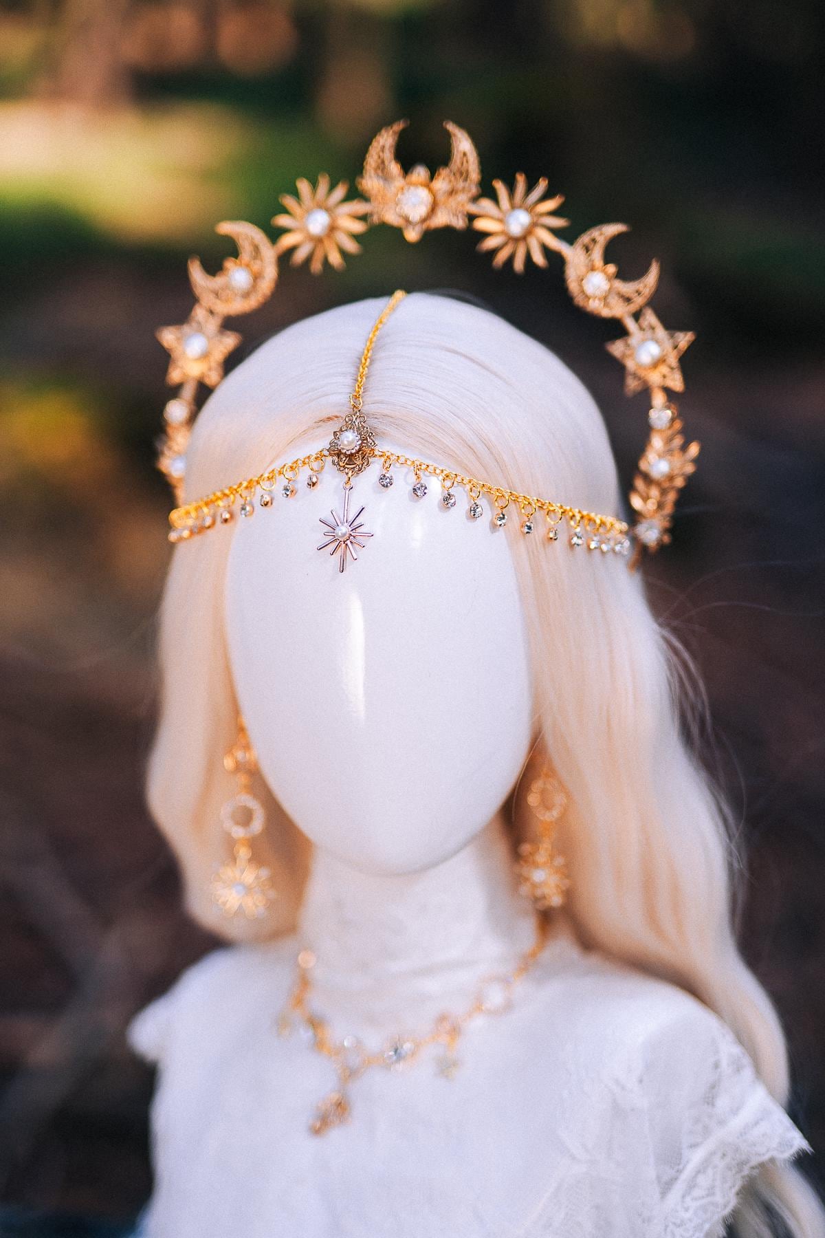 Gold Celestial Halo Crown Bridal Headpiece Star Moon Crown Goddess Wedding Crown